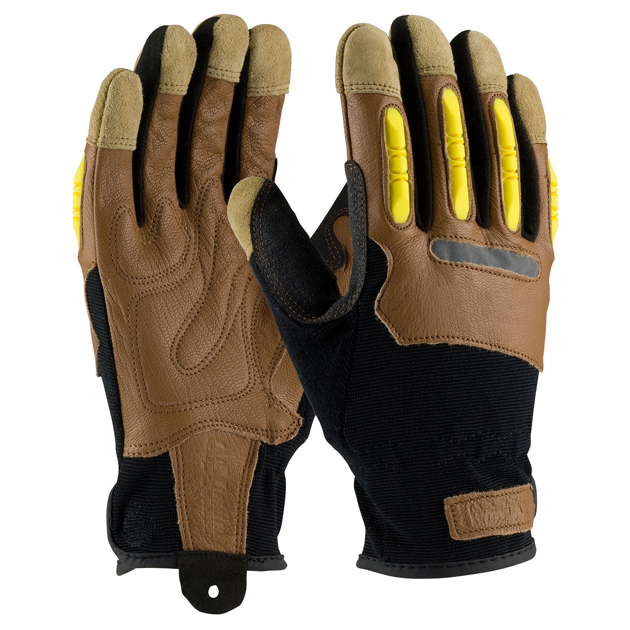 Black/Tan Leather Gloves - PIP - Impact Protection