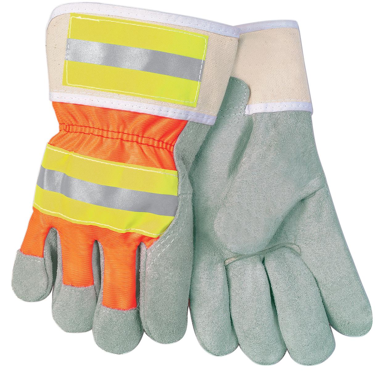 Reflective Leather Gloves - MCR Safety - High Visibility