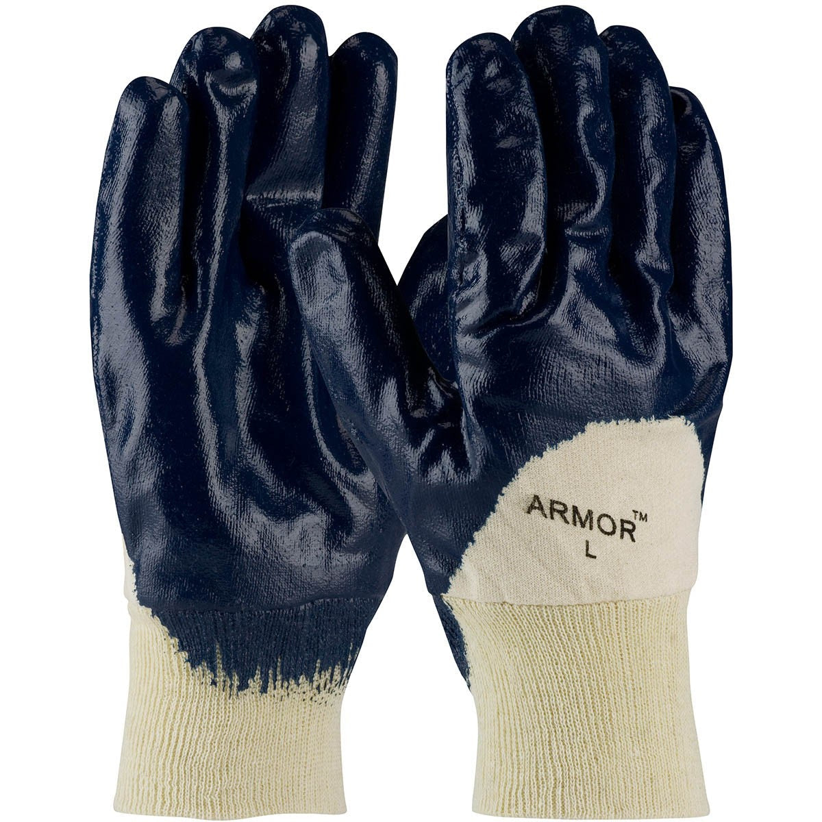 Blue/White String Knit Gloves - PIP - Nitrile Coated