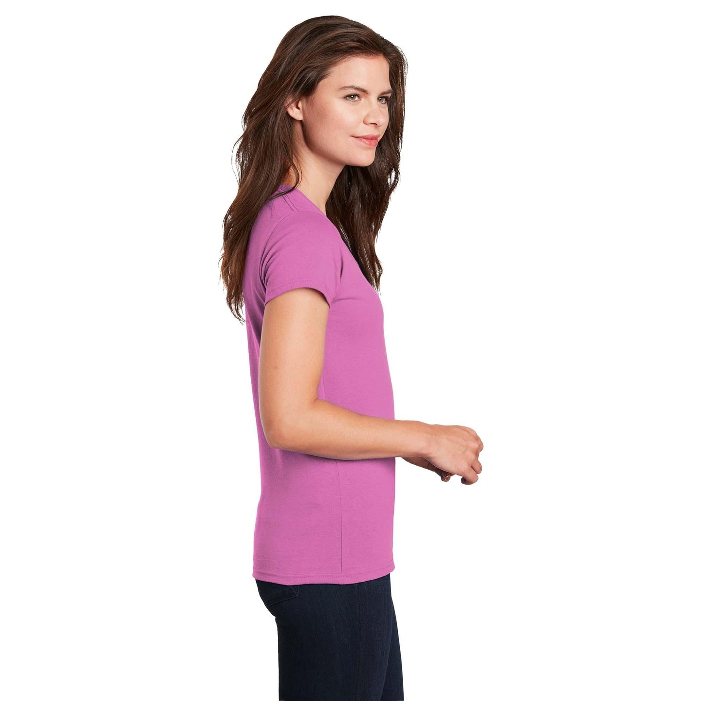 White T-Shirts - Gildan - Stylish Cotton V-Neck - Fashion Fit