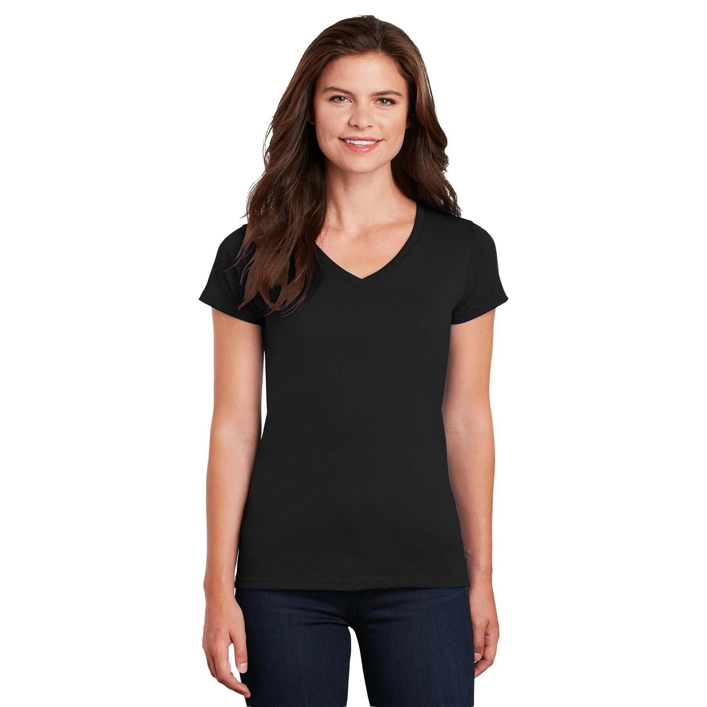 White T-Shirts - Gildan - Stylish Cotton V-Neck - Fashion Fit