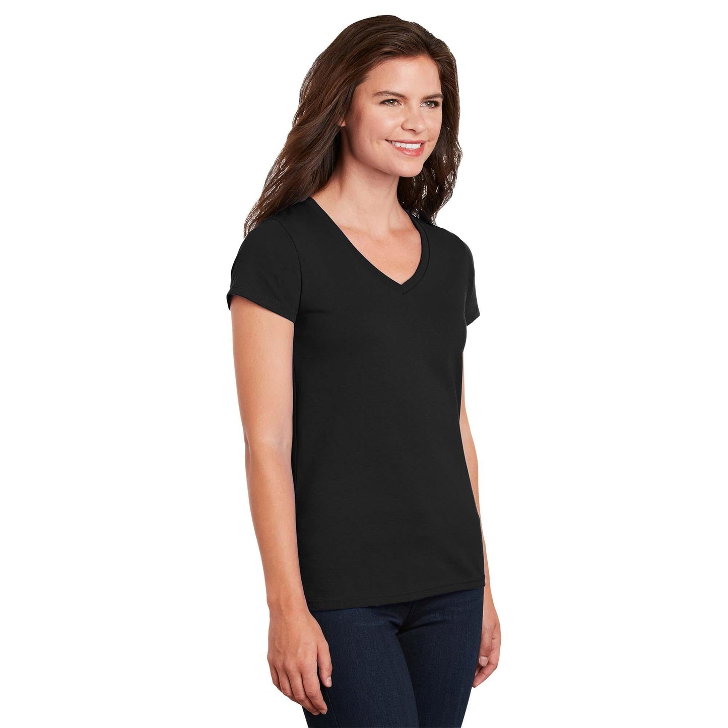 White T-Shirts - Gildan - Stylish Cotton V-Neck - Fashion Fit