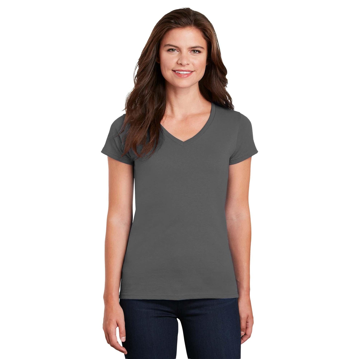 White T-Shirts - Gildan - Stylish Cotton V-Neck - Fashion Fit