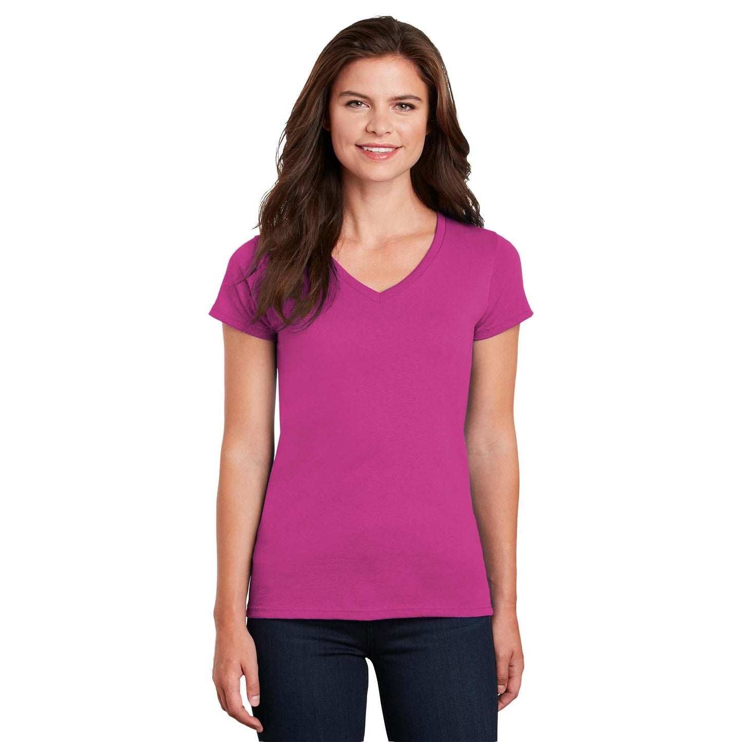 White T-Shirts - Gildan - Stylish Cotton V-Neck - Fashion Fit
