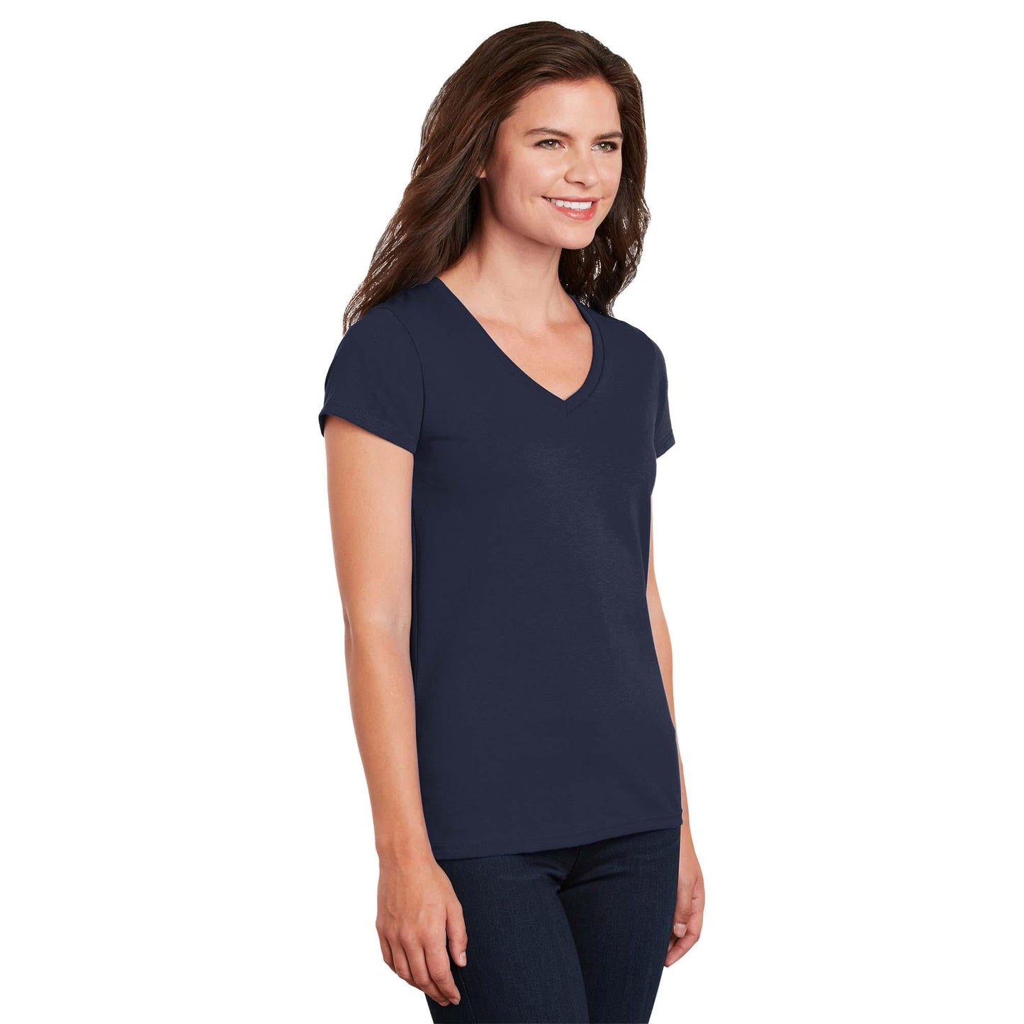 White T-Shirts - Gildan - Stylish Cotton V-Neck - Fashion Fit