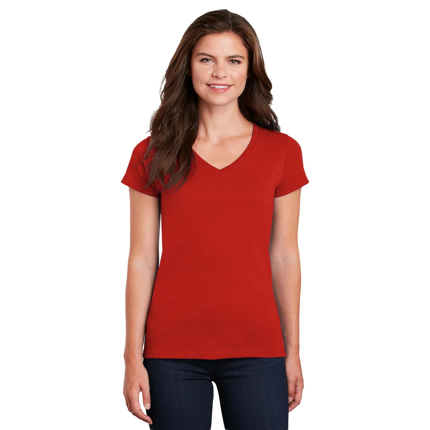 White T-Shirts - Gildan - Stylish Cotton V-Neck - Fashion Fit