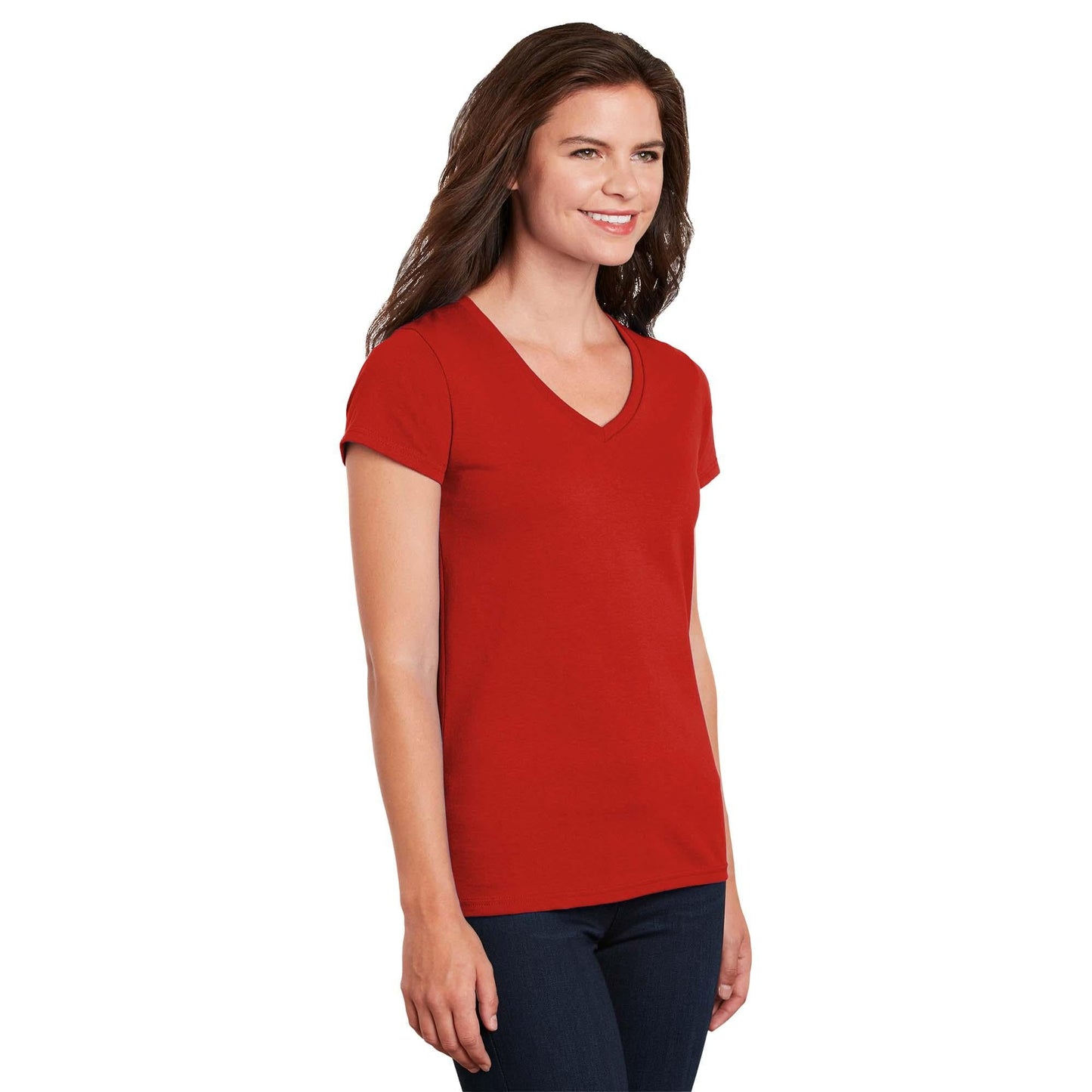 White T-Shirts - Gildan - Stylish Cotton V-Neck - Fashion Fit