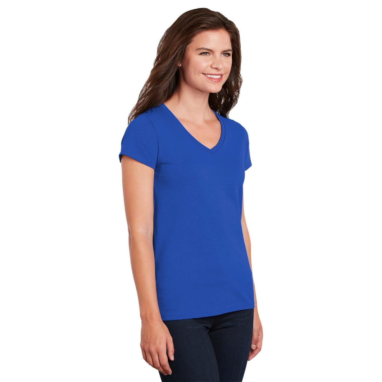 White T-Shirts - Gildan - Stylish Cotton V-Neck - Fashion Fit