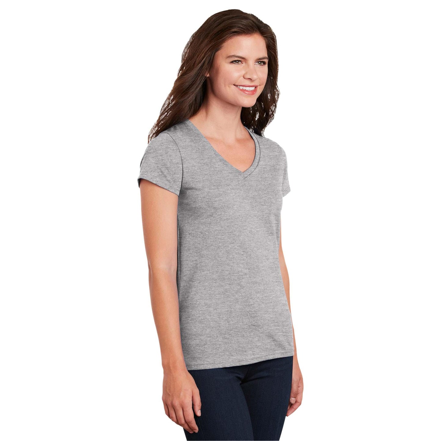 White T-Shirts - Gildan - Stylish Cotton V-Neck - Fashion Fit