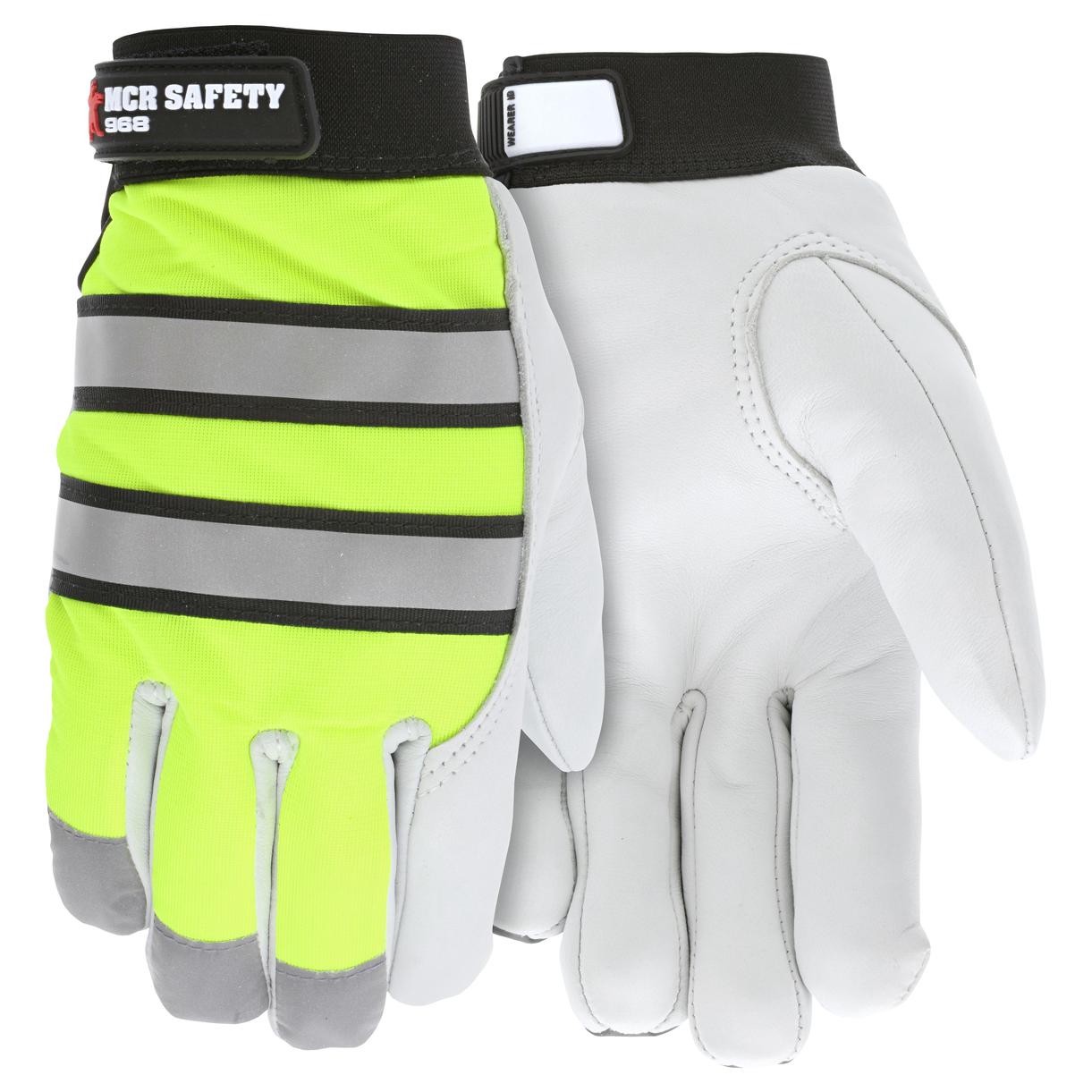 Hi-Vis Lime Leather Gloves - MCR Safety - Reflective Design