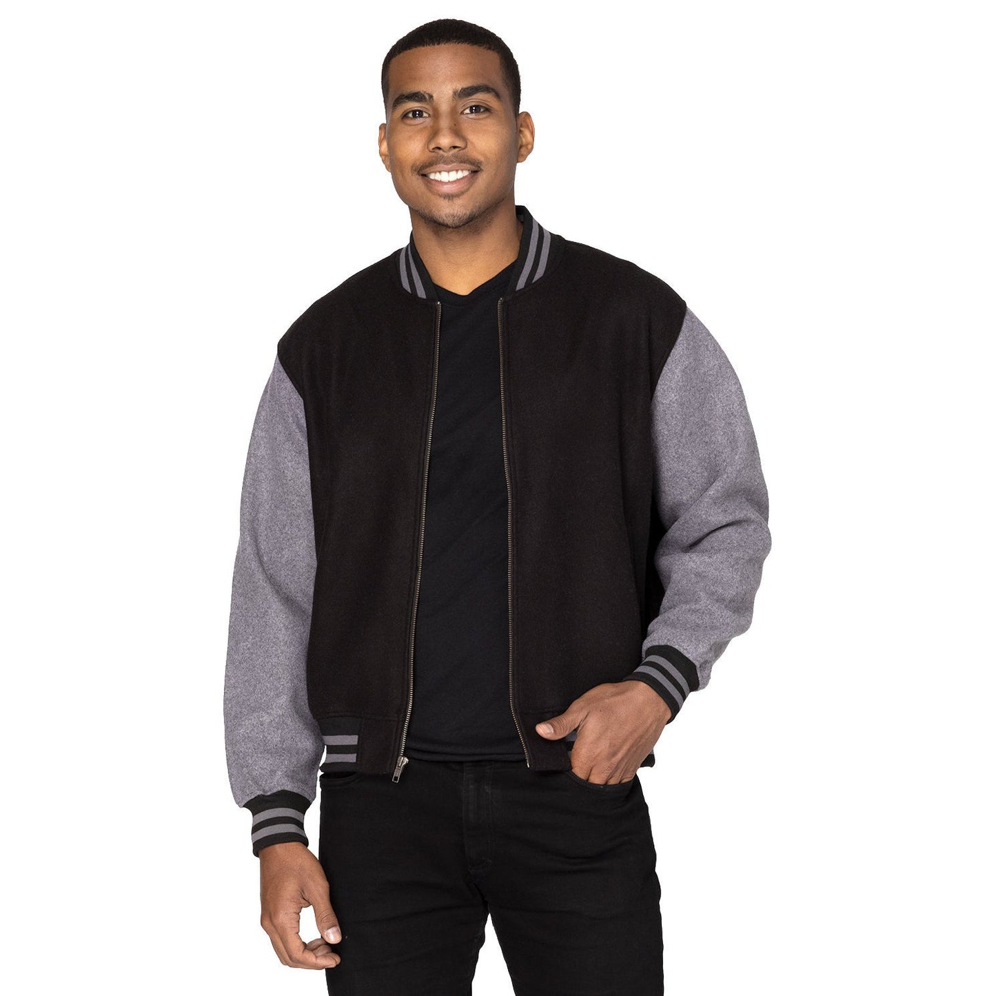 Black/Charcoal Heather Jacket - Threadfast - Varsity Style