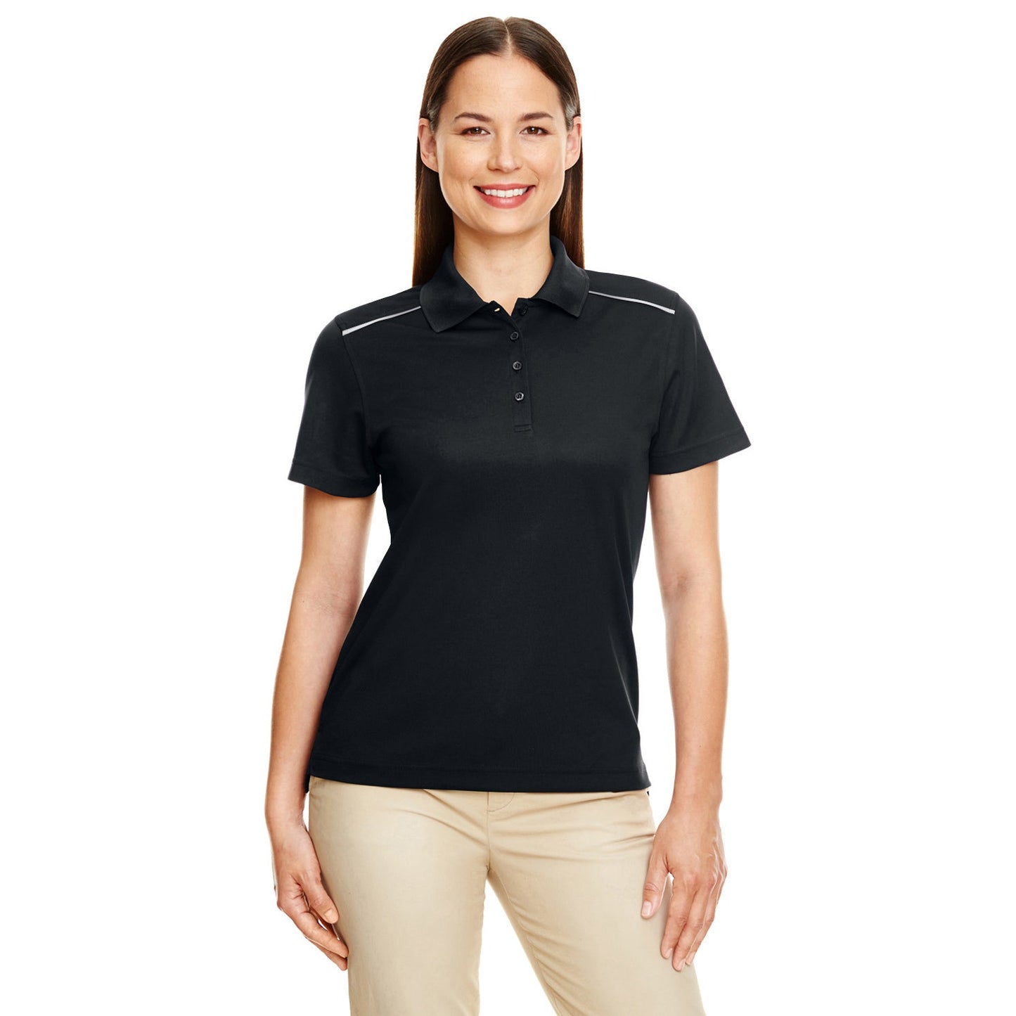 Black Polo Shirt - Core 365 - Reflective Piping