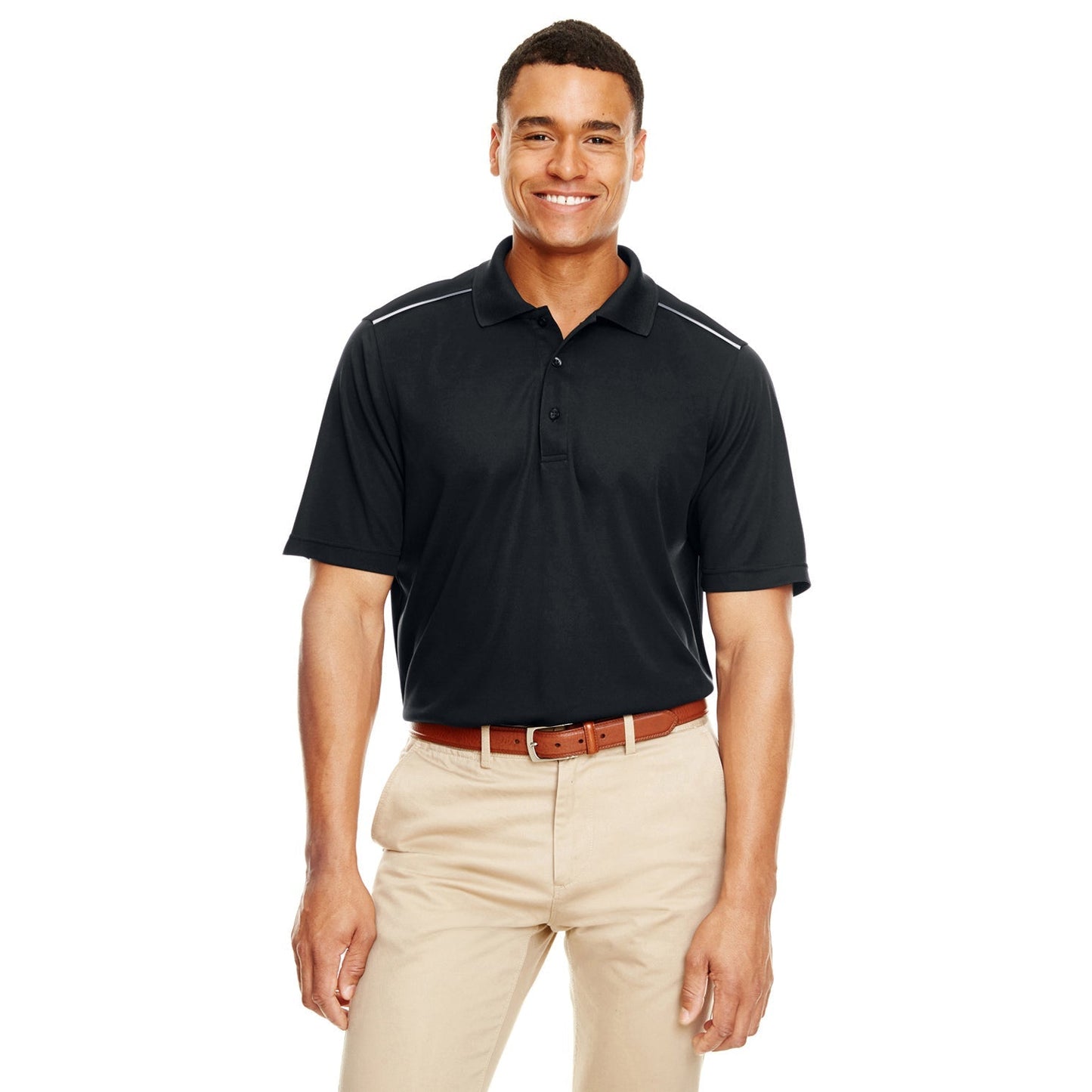 Black Polo Shirt - Core 365 - Reflective Piping Performance