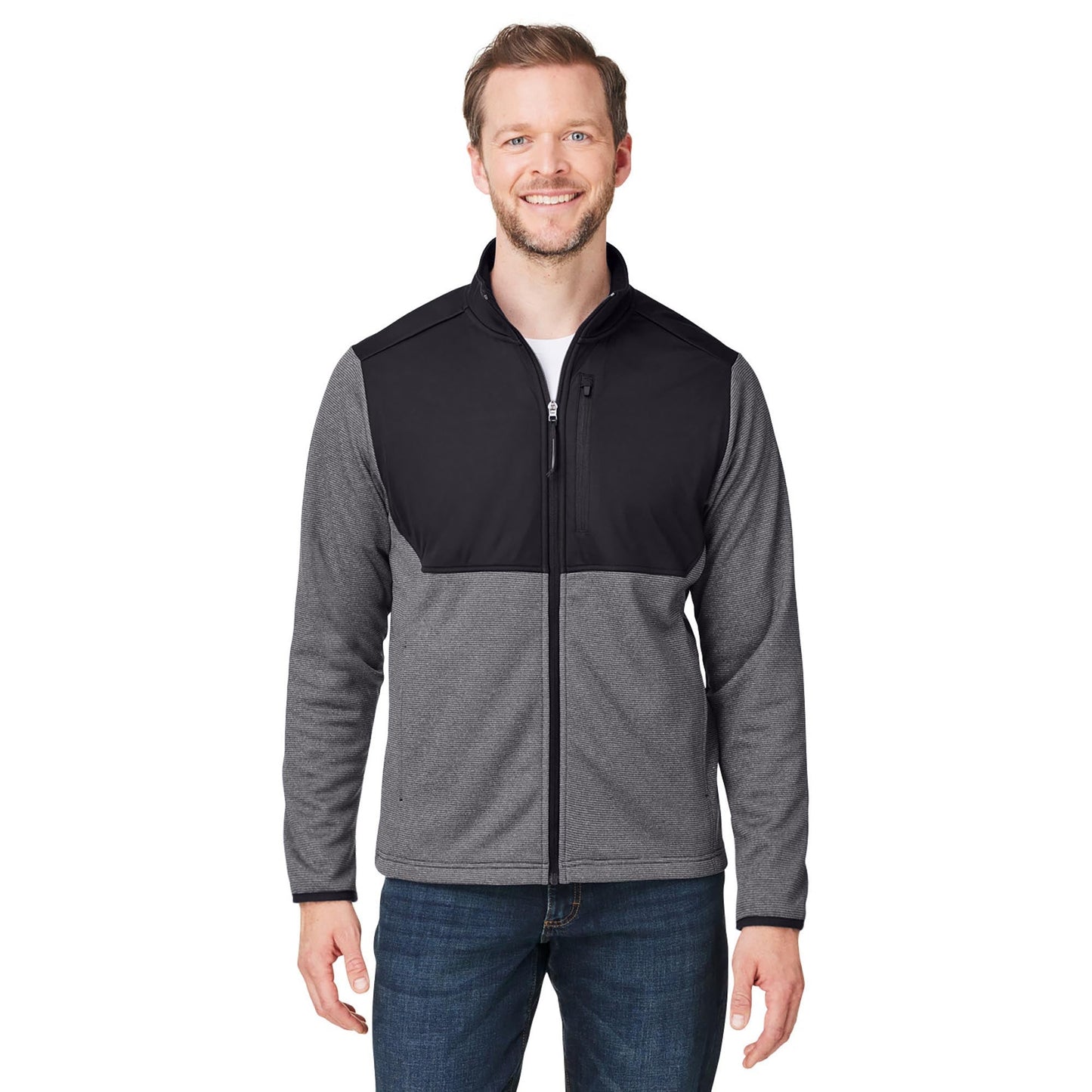Black/White Jackets - Core 365 - Heathered Stripe Hybrid