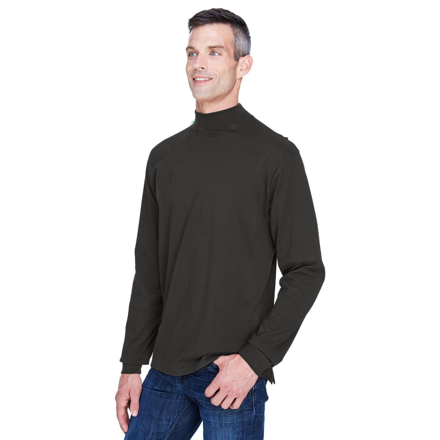 Black Sweatshirts - Soft Mock Turtleneck - Devon & Jones - Cotton Comfort