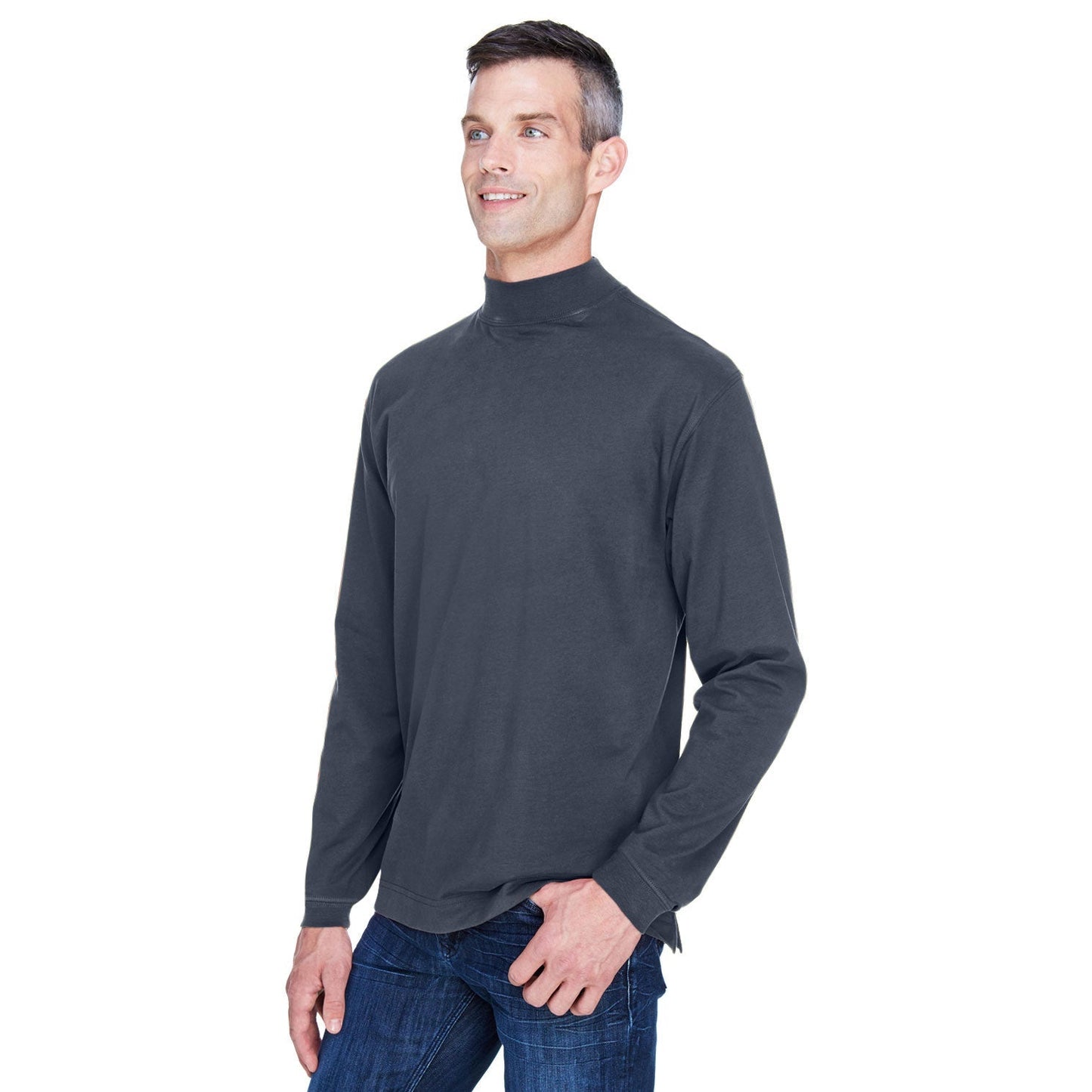 Black Sweatshirts - Soft Mock Turtleneck - Devon & Jones - Cotton Comfort