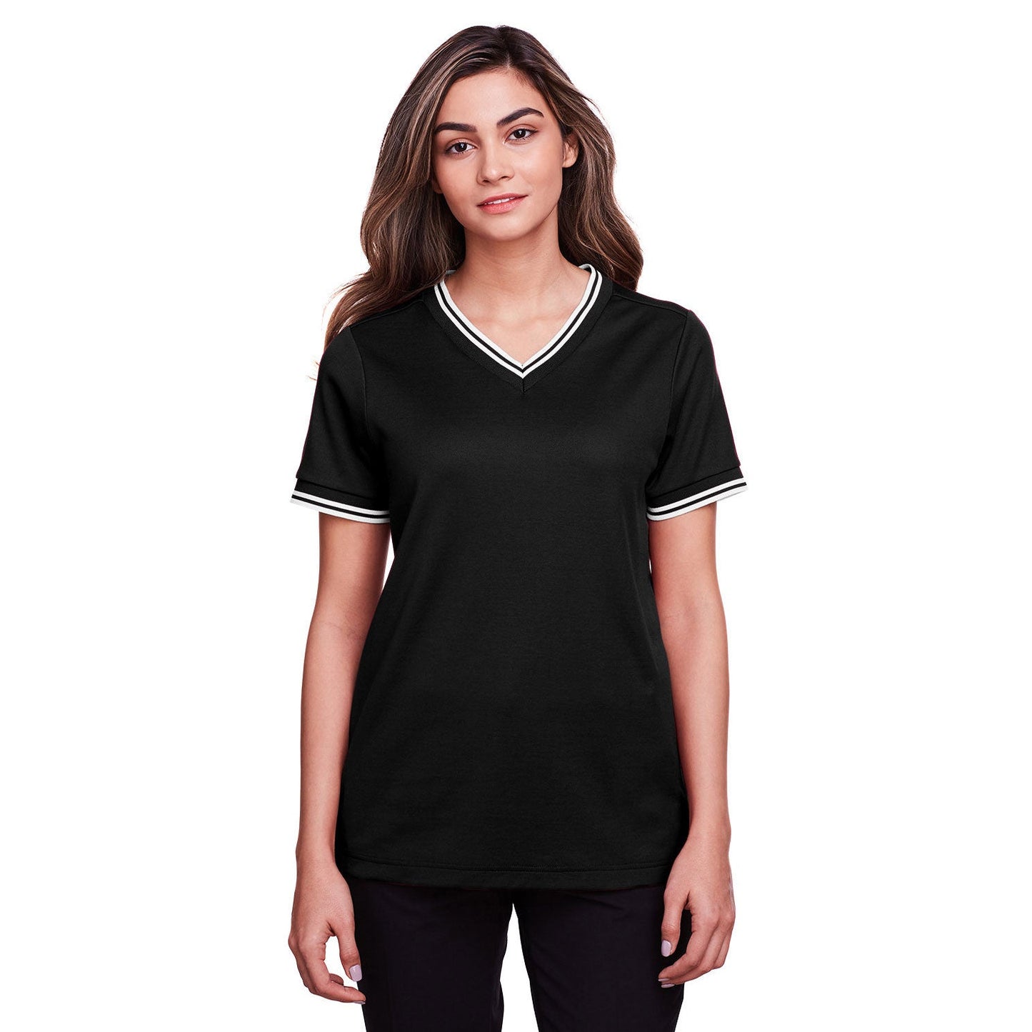 Black/White T-Shirts - Devon & Jones - Stylish V-Neck Top