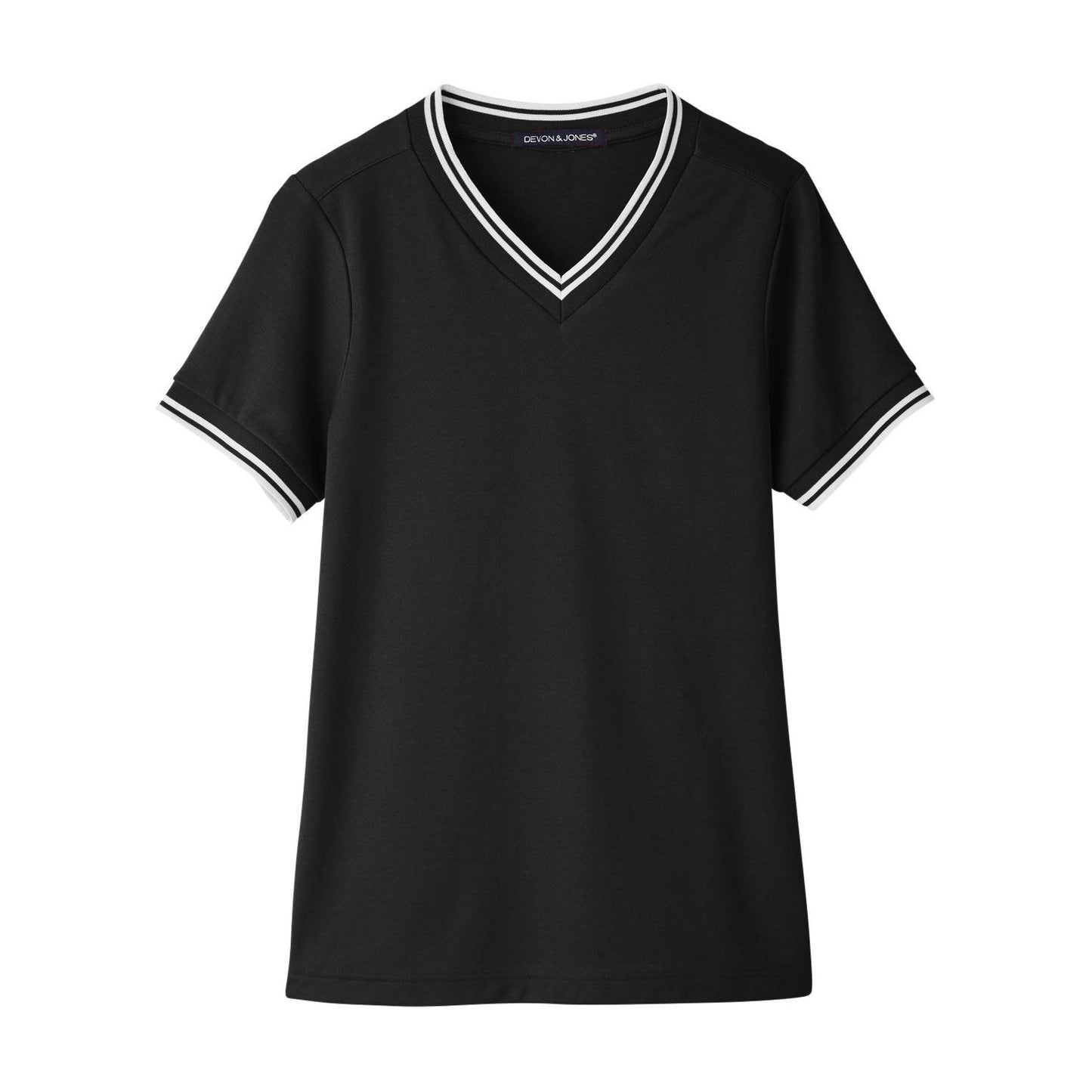 Black/White T-Shirts - Devon & Jones - Stylish V-Neck Top