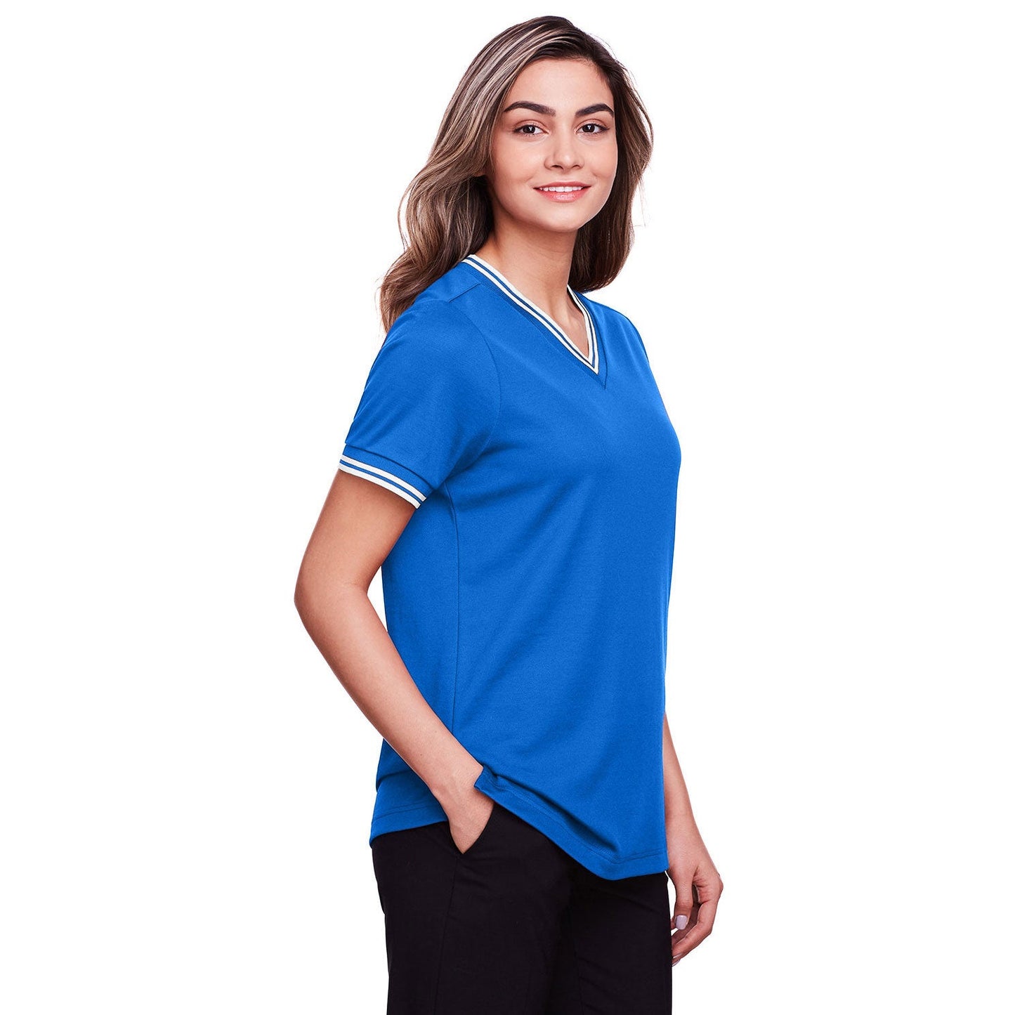 Black/White T-Shirts - Devon & Jones - Stylish V-Neck Top