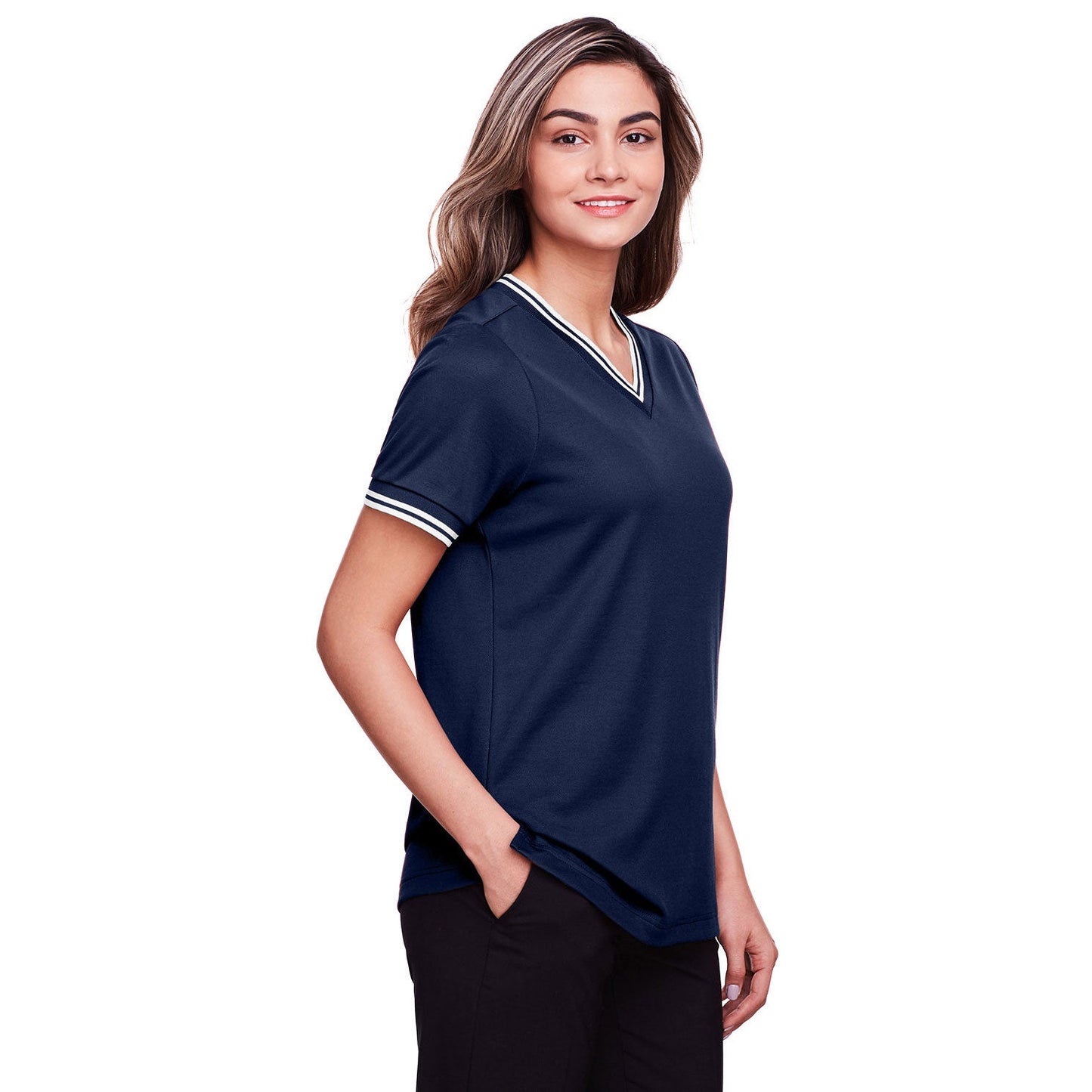 Black/White T-Shirts - Devon & Jones - Stylish V-Neck Top