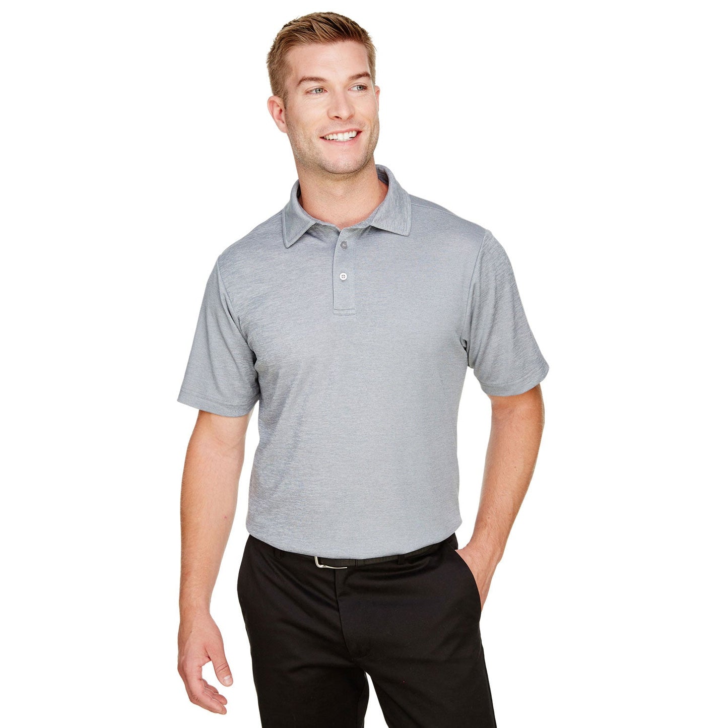 Black Heather Polo Shirt - Devon & Jones - Performance Fabric