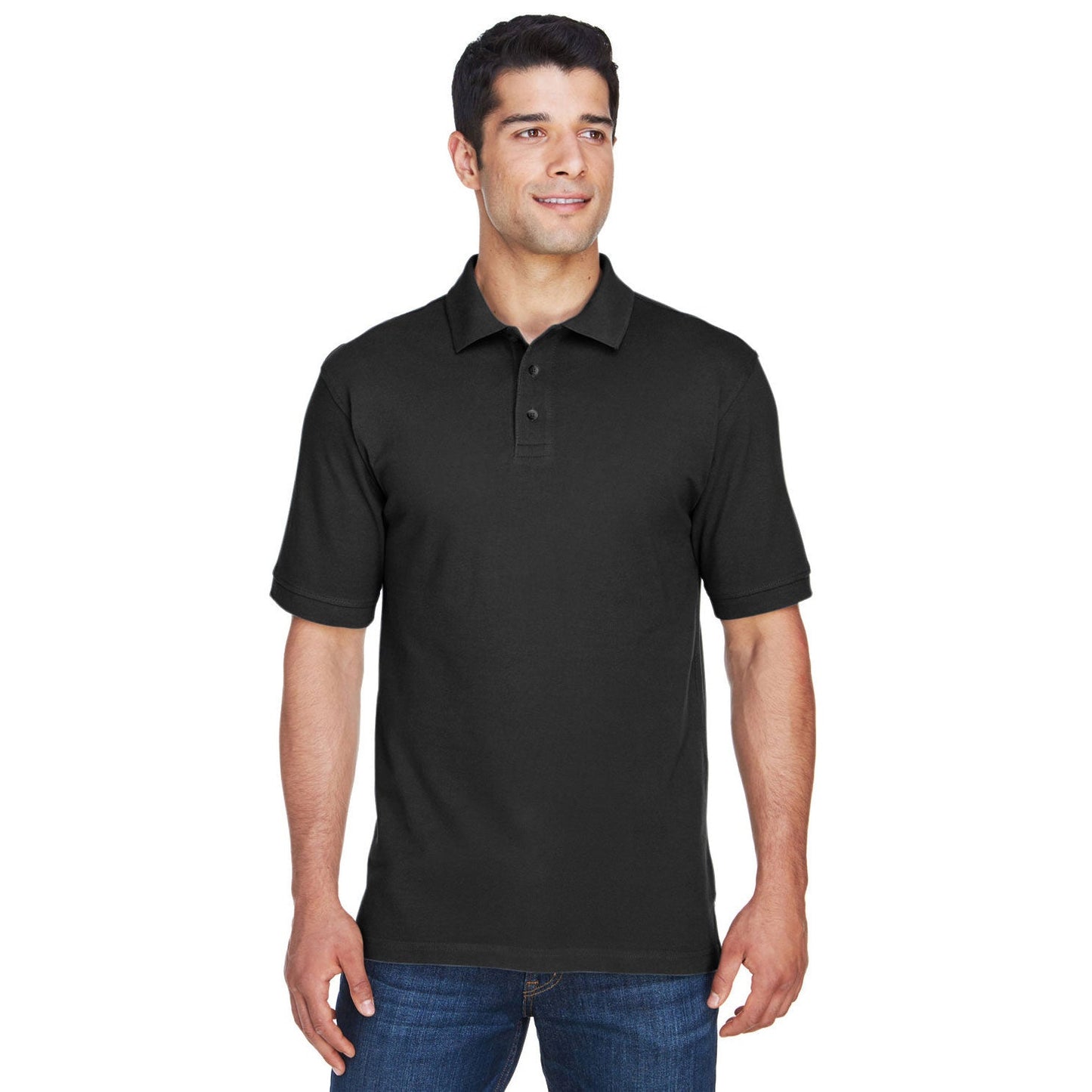 Black Polo Shirt - Harriton - Ringspun Cotton Pique