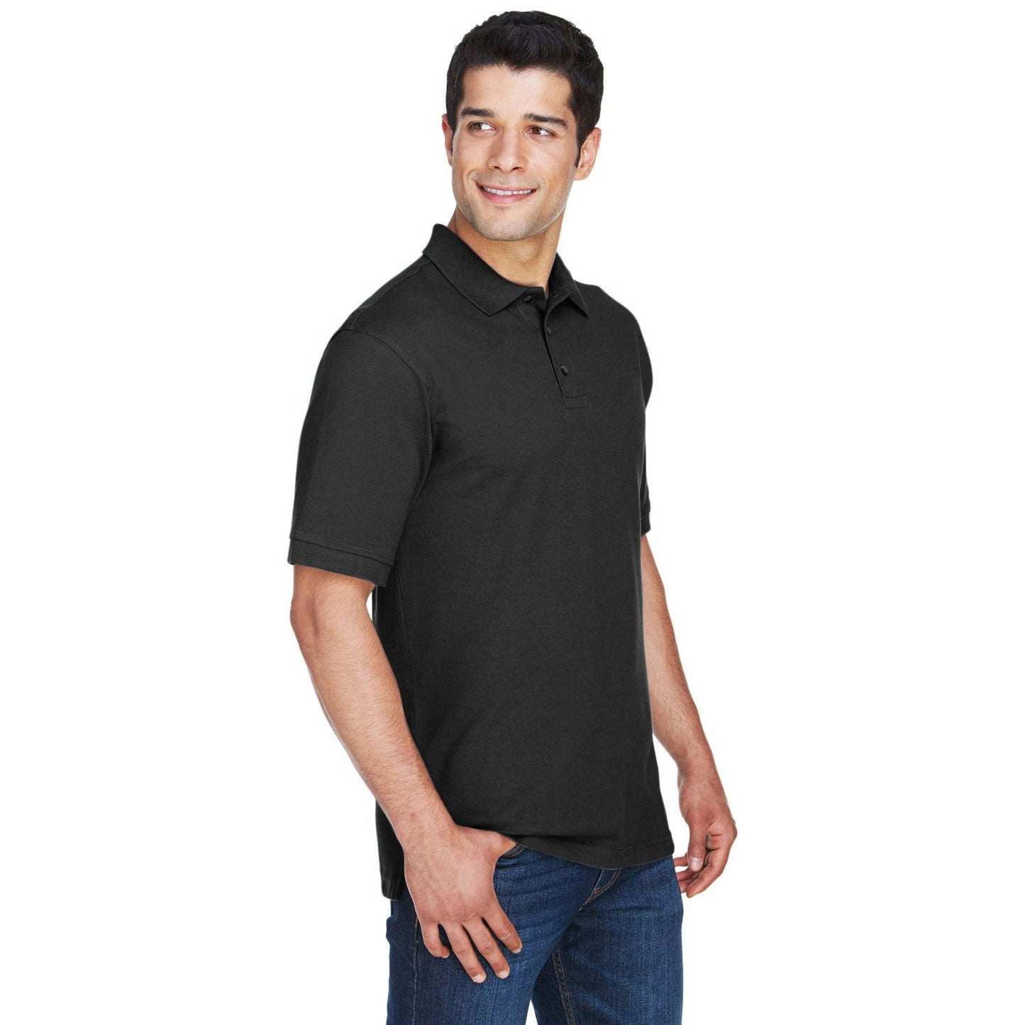 Black Polo Shirt - Harriton - Ringspun Cotton Pique