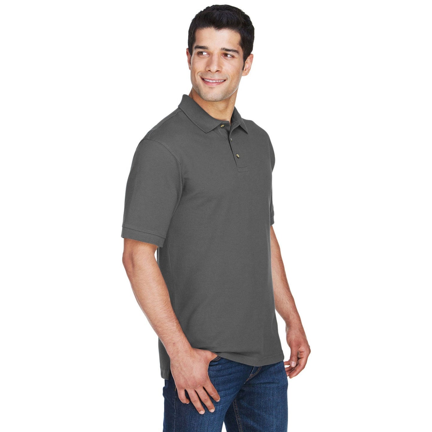 Black Polo Shirt - Harriton - Ringspun Cotton Pique