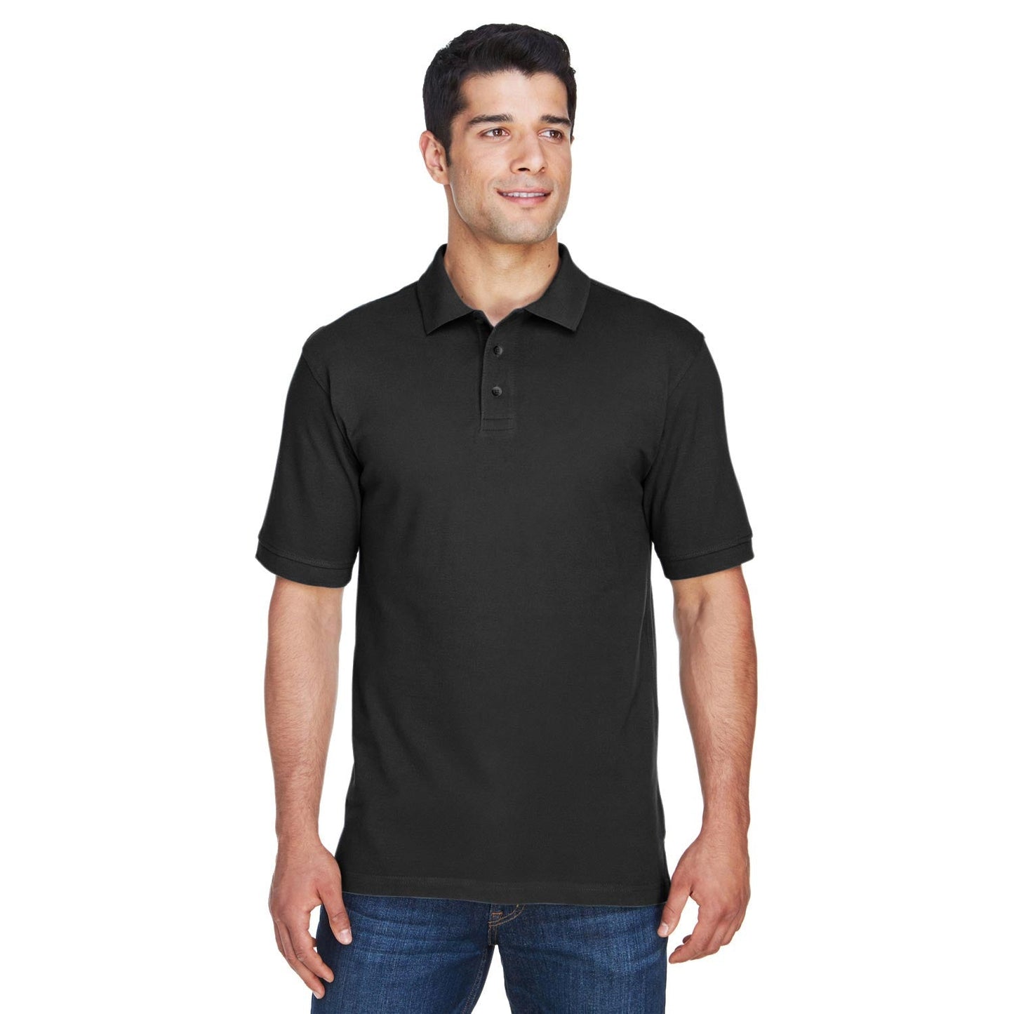 Black Polo Shirt - Harriton - Ringspun Cotton Pique