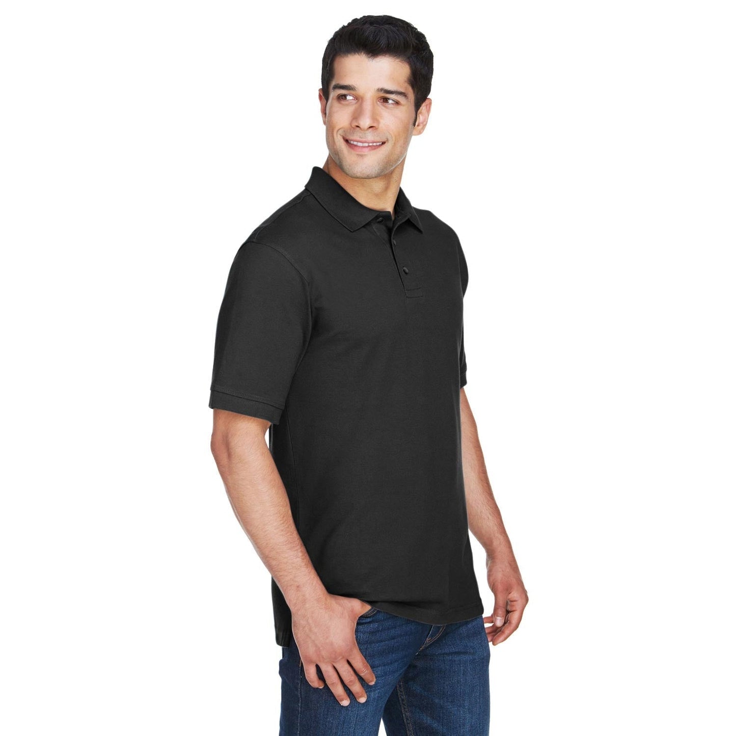 Black Polo Shirt - Harriton - Ringspun Cotton Pique
