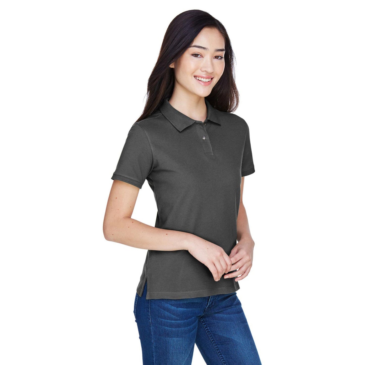 Black Polo Shirts - Harriton - Ringspun Cotton Pique
