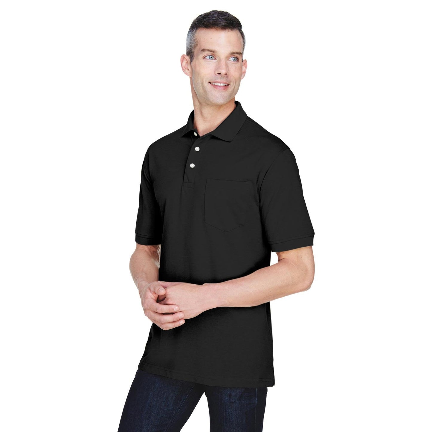 Black Polo Shirt - Harriton - Easy Blend Fabric