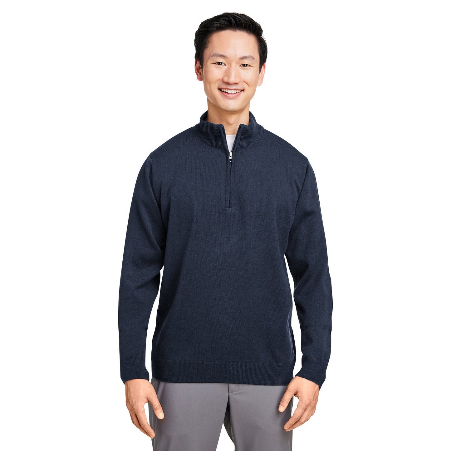 Black Sweaters - Stylish Zip Sweater - Harriton - Acrylic Knit