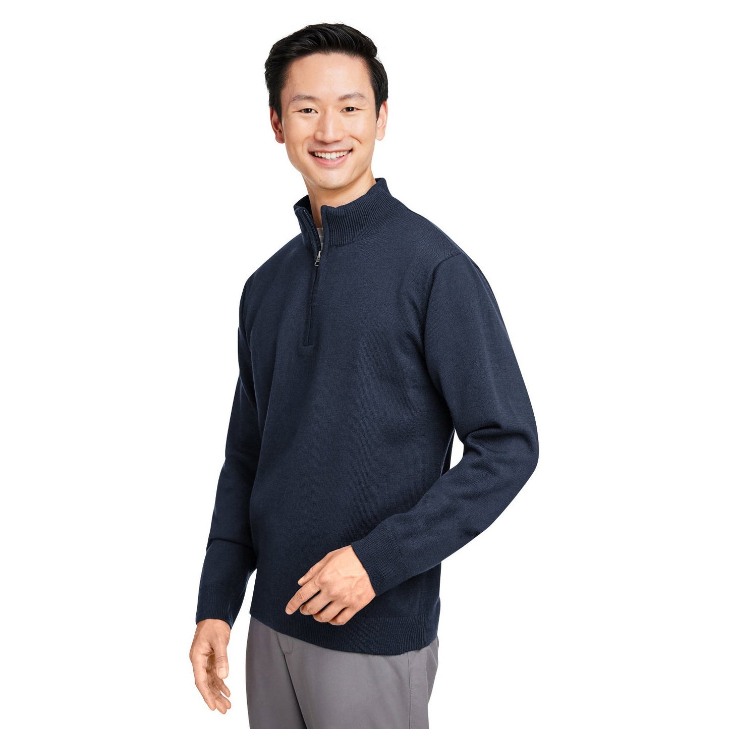 Black Sweaters - Stylish Zip Sweater - Harriton - Acrylic Knit