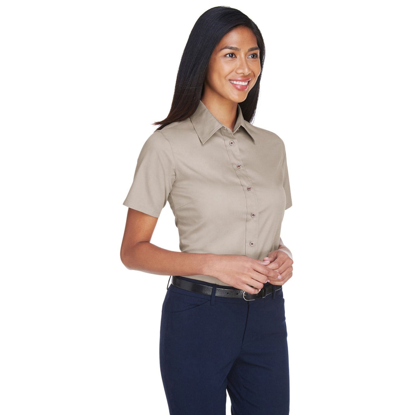 Black Button Up Shirt - Harriton - Short Sleeve Twill