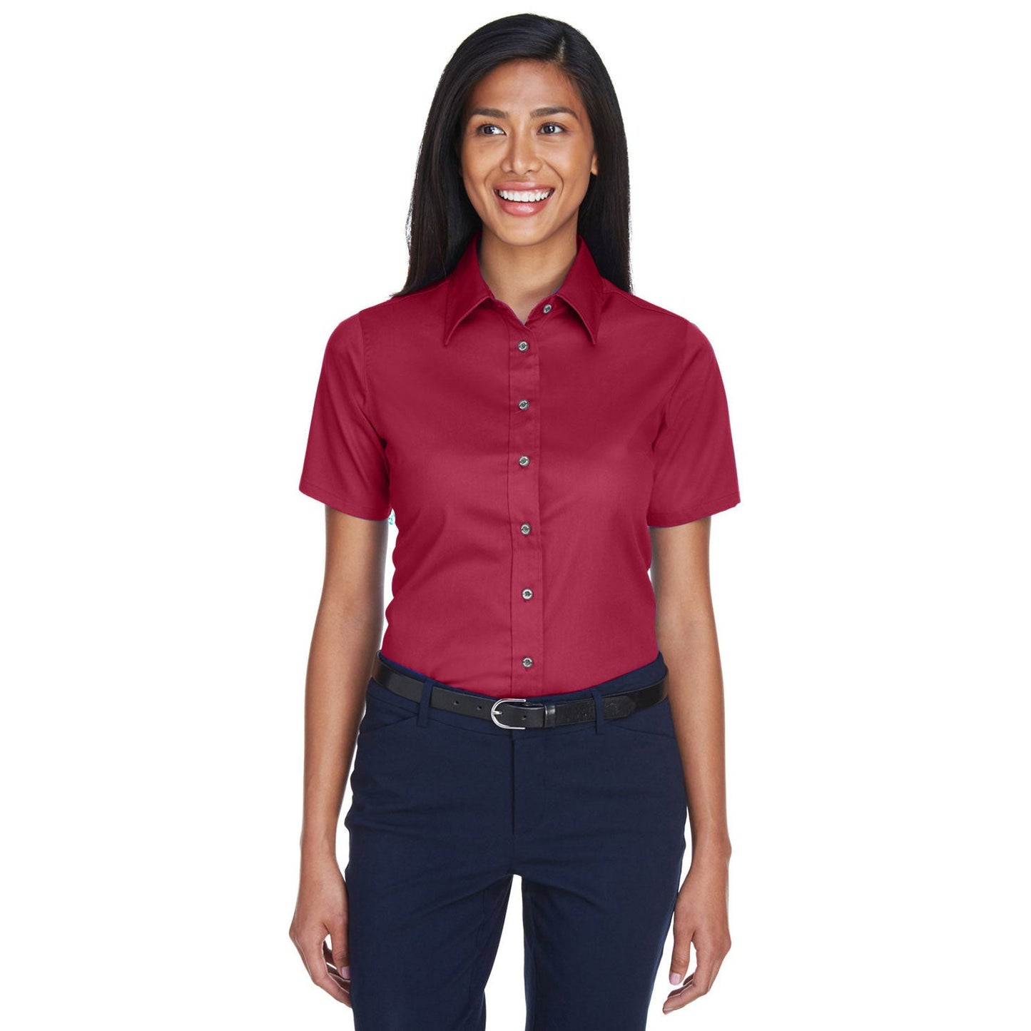 Black Button Up Shirt - Harriton - Short Sleeve Twill