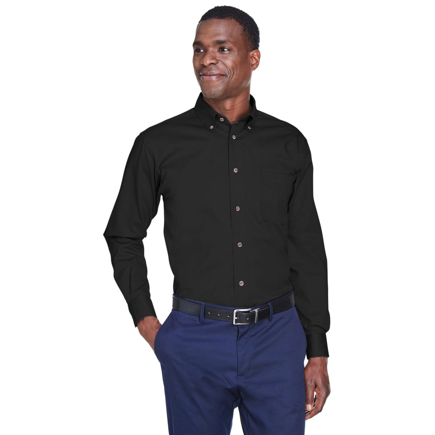 Black Button Up Shirt - Harriton - Stain Resistant