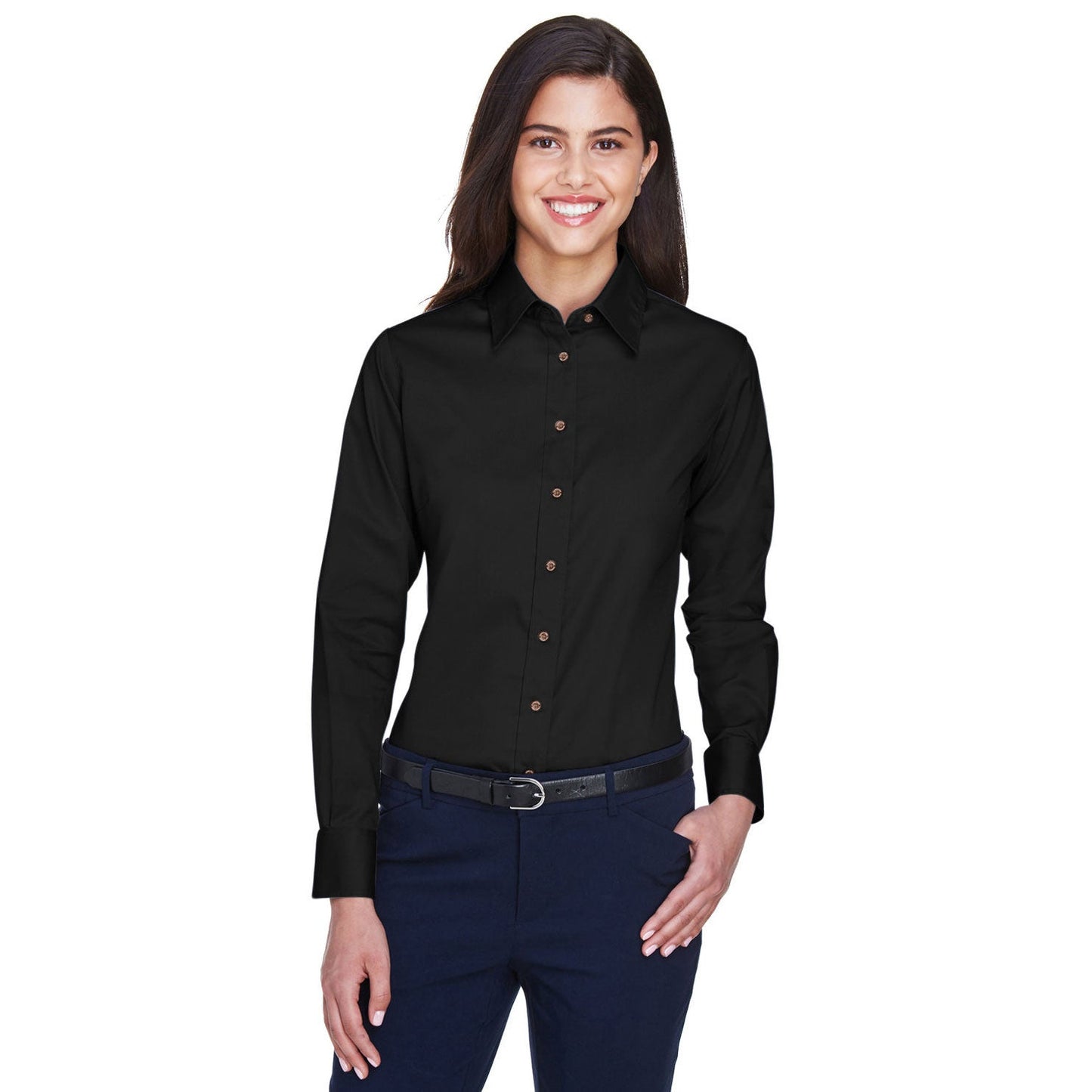 Black Button Up Shirts - Harriton - Easy Blend Twill