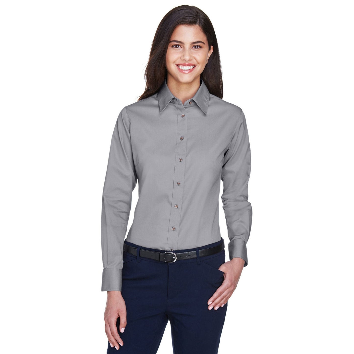 Black Button Up Shirts - Harriton - Easy Blend Twill
