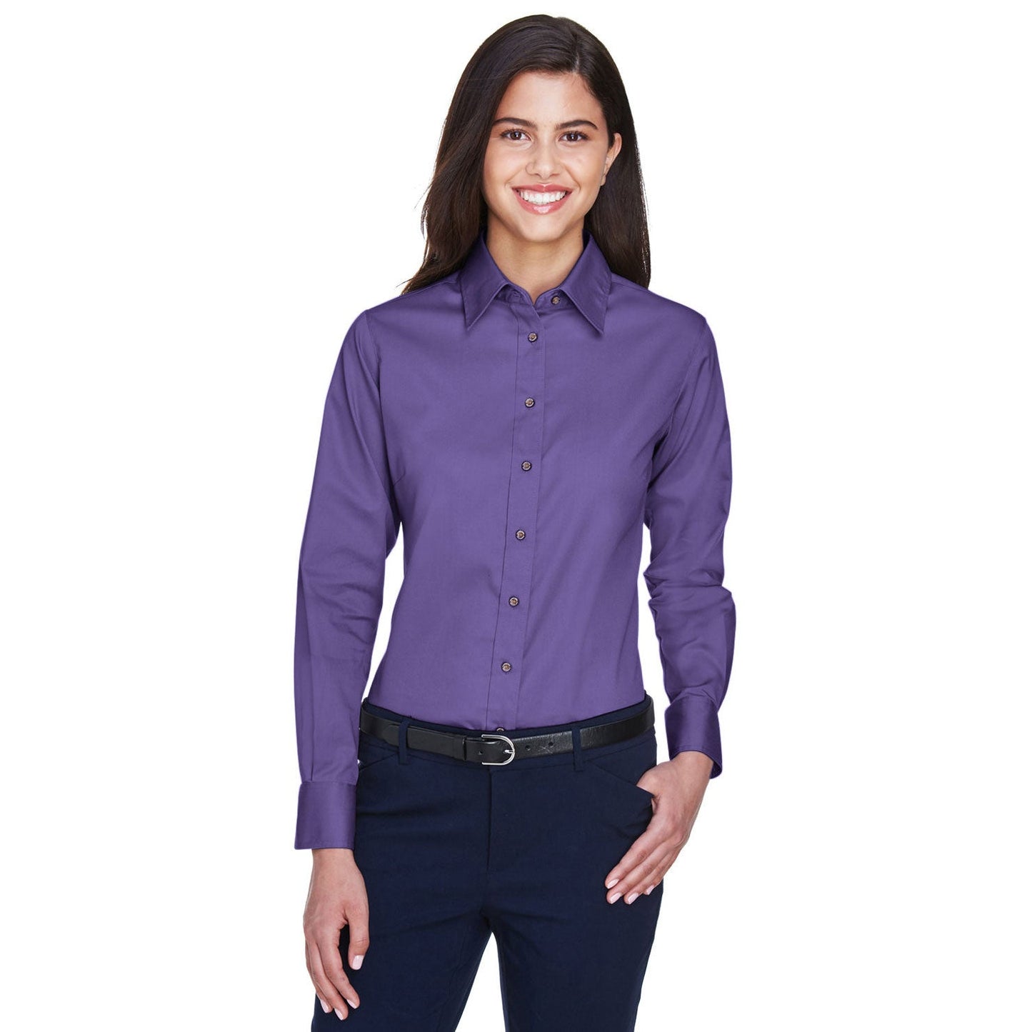 Black Button Up Shirts - Harriton - Easy Blend Twill