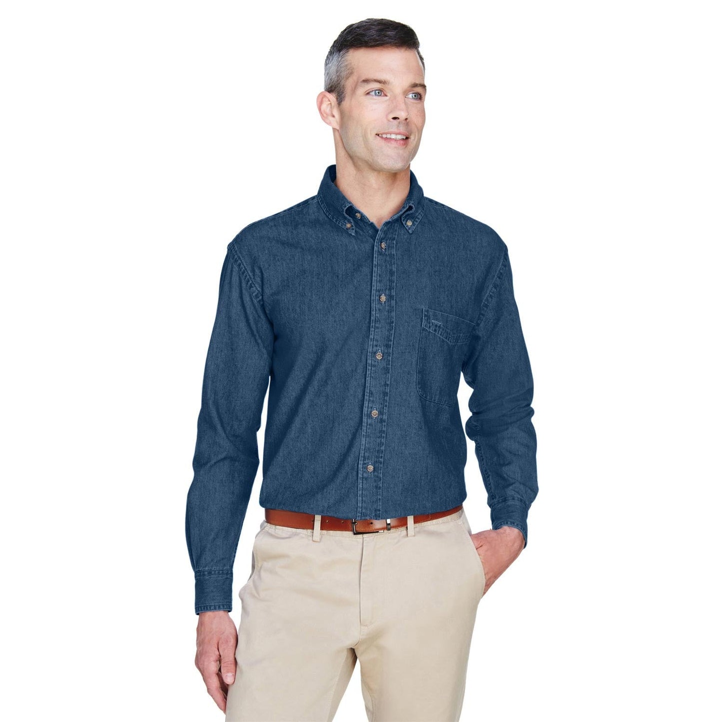 Washed Black Button Up Shirts - Harriton - Soft Denim