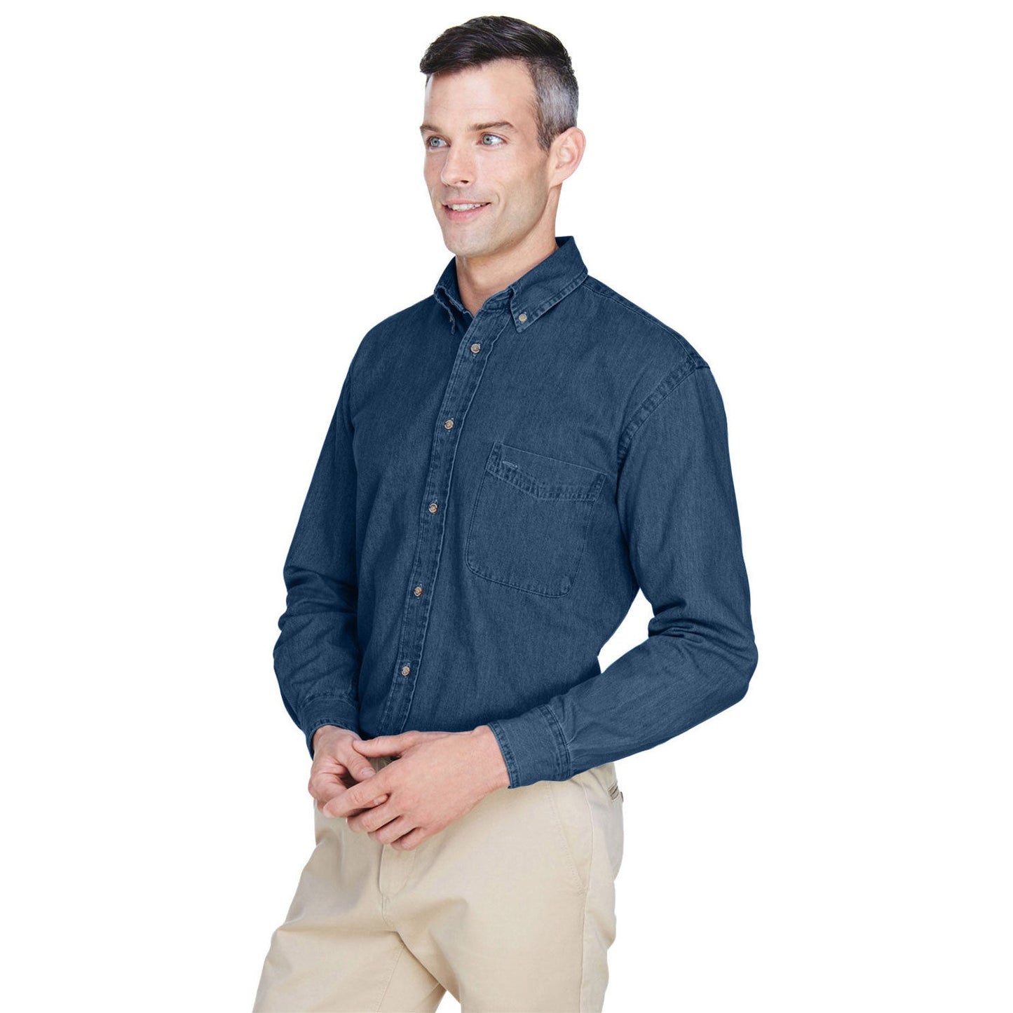 Washed Black Button Up Shirts - Harriton - Cotton Denim