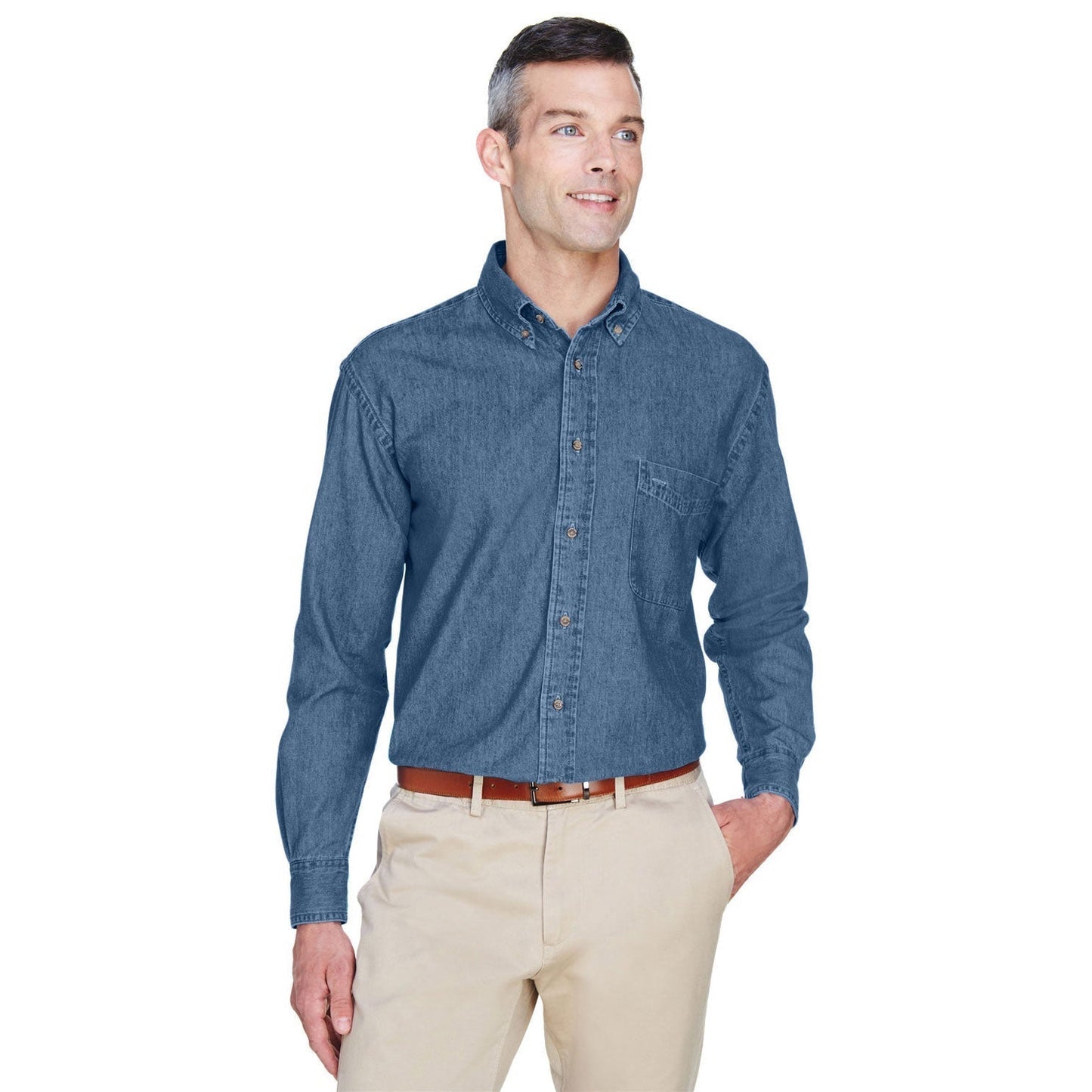Washed Black Button Up Shirts - Harriton - Cotton Denim