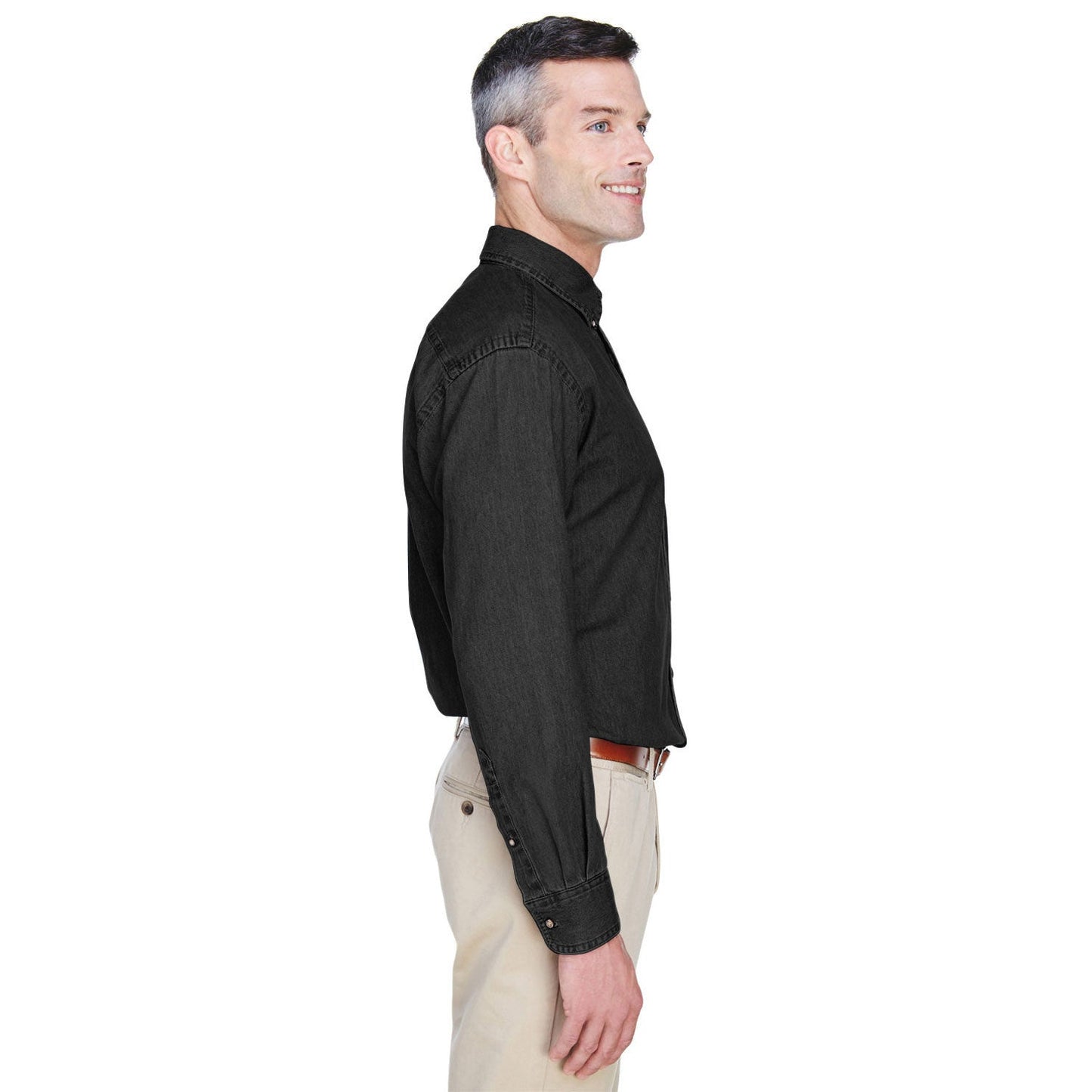 Washed Black Button Up Shirts - Harriton - Cotton Denim