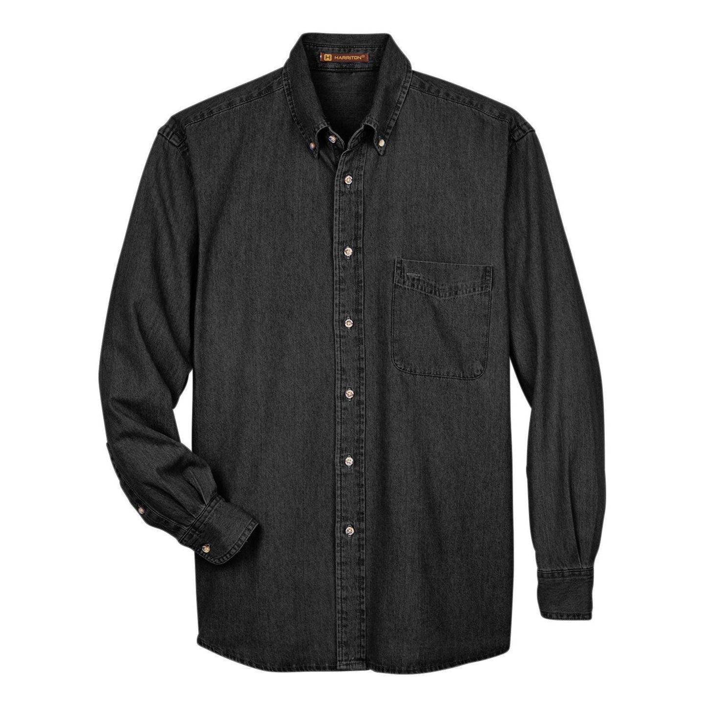 Washed Black Button Up Shirts - Harriton - Cotton Denim
