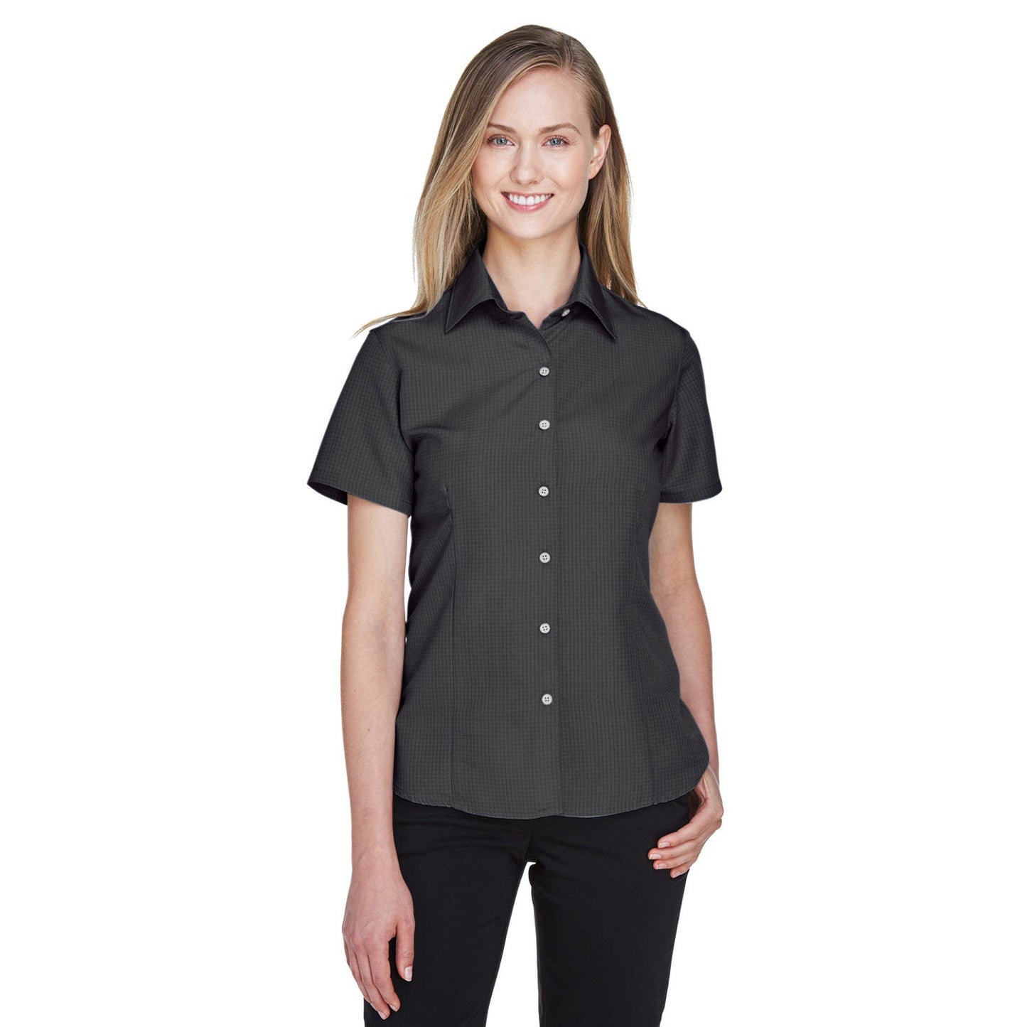 Black Textured Button Up Shirts - Harriton - Soft Fabric