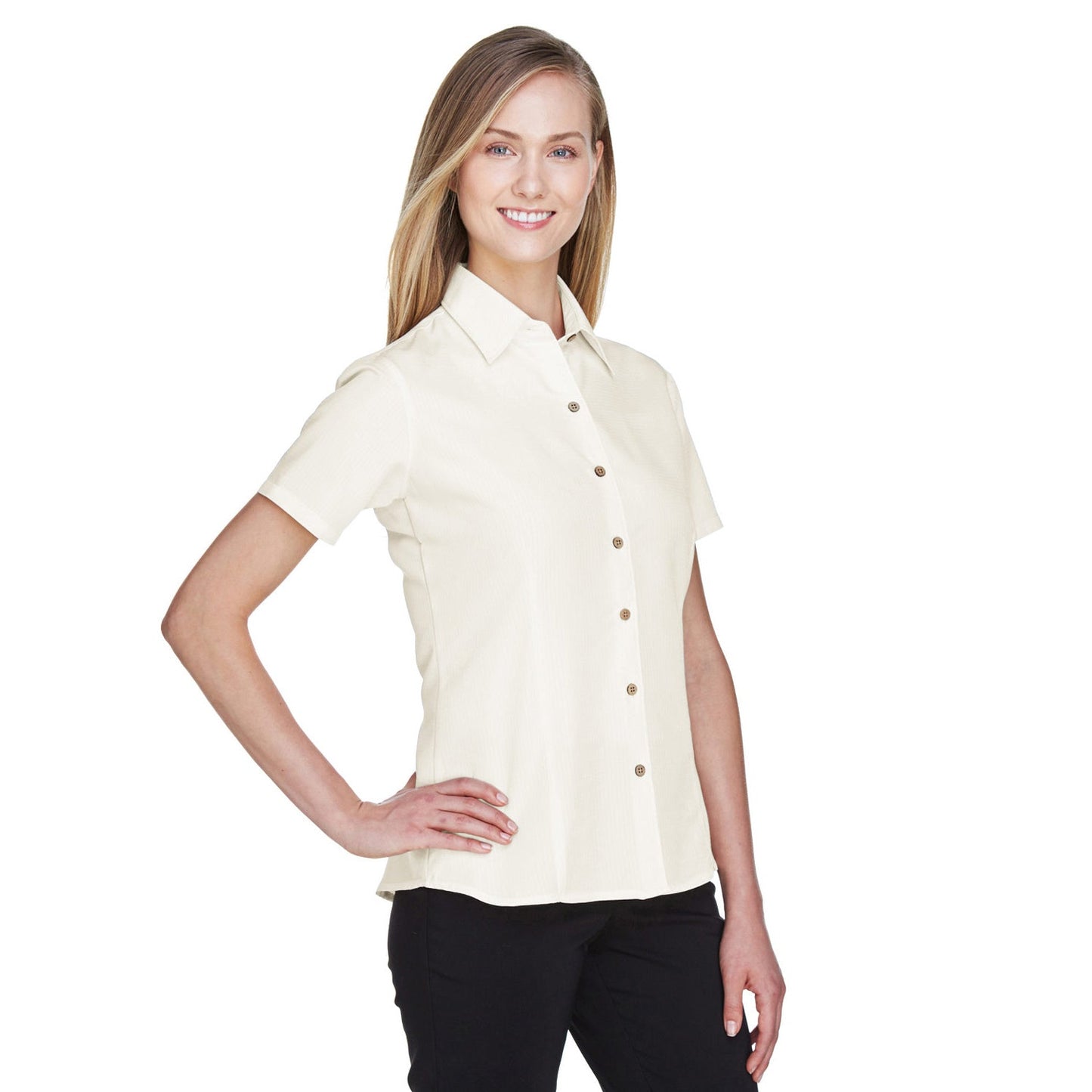 Black Textured Button Up Shirts - Harriton - Soft Fabric