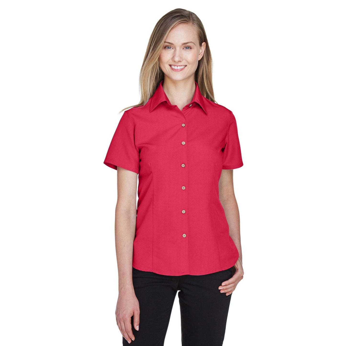 Black Textured Button Up Shirts - Harriton - Soft Fabric