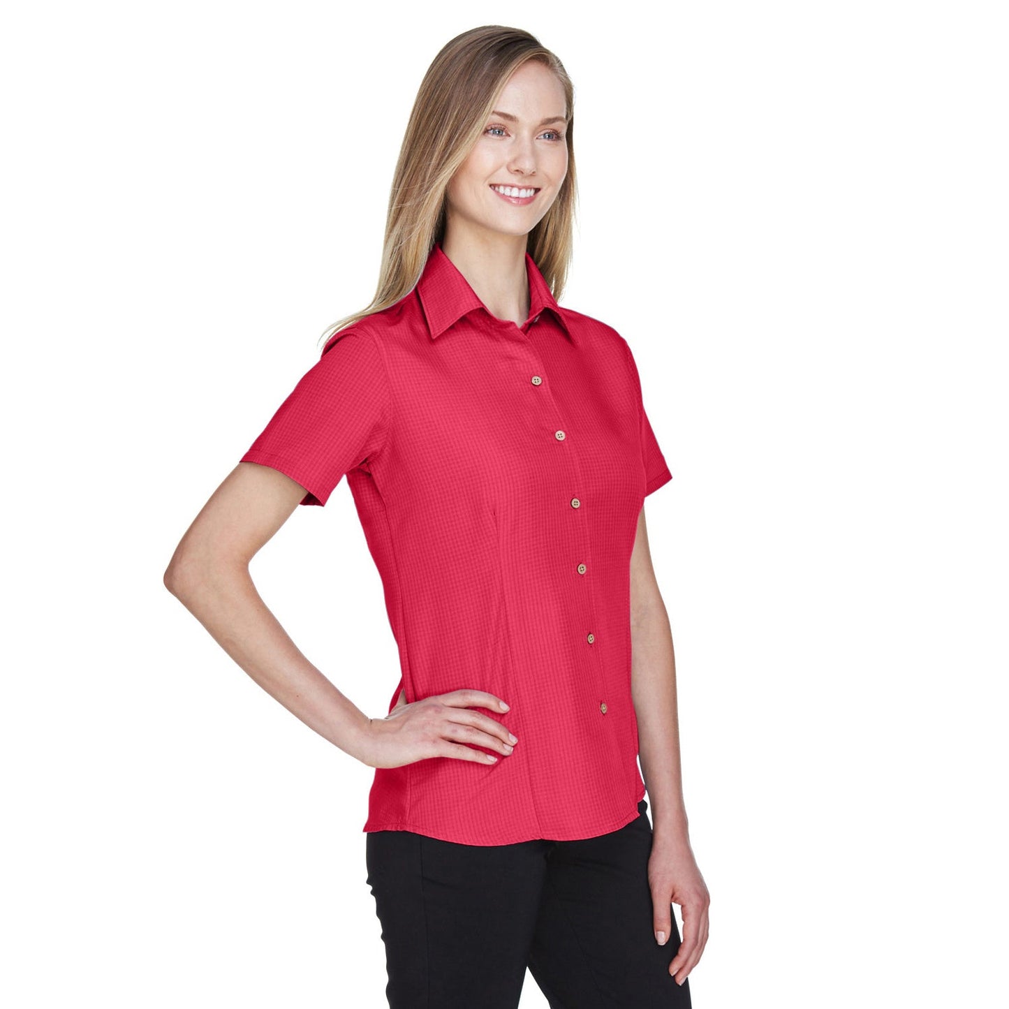 Black Textured Button Up Shirts - Harriton - Soft Fabric
