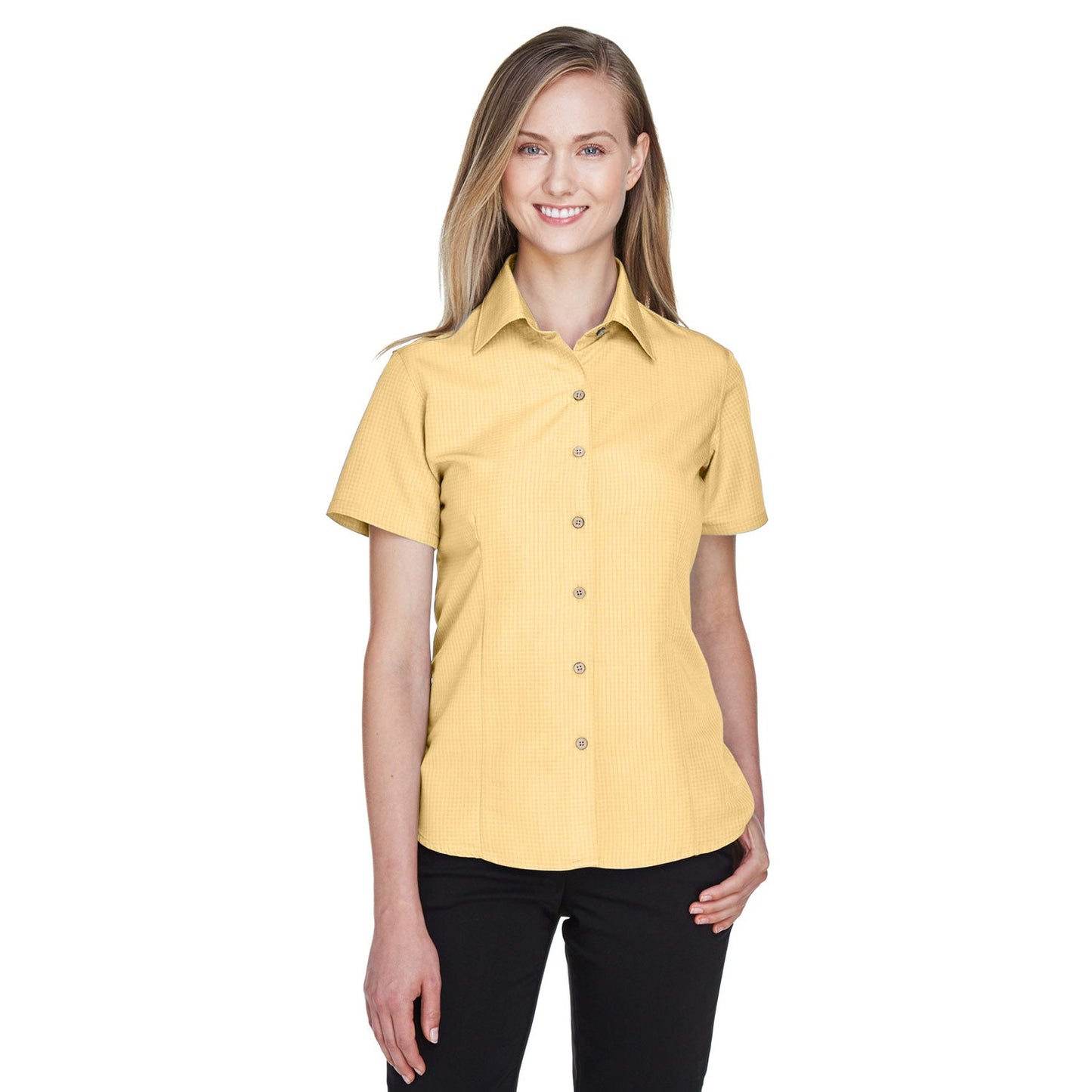 Black Textured Button Up Shirts - Harriton - Soft Fabric